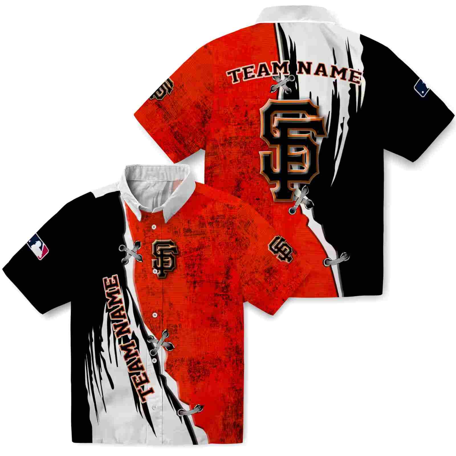 customized san francisco giants edgy streaks orange white hawaiian shirt high quality