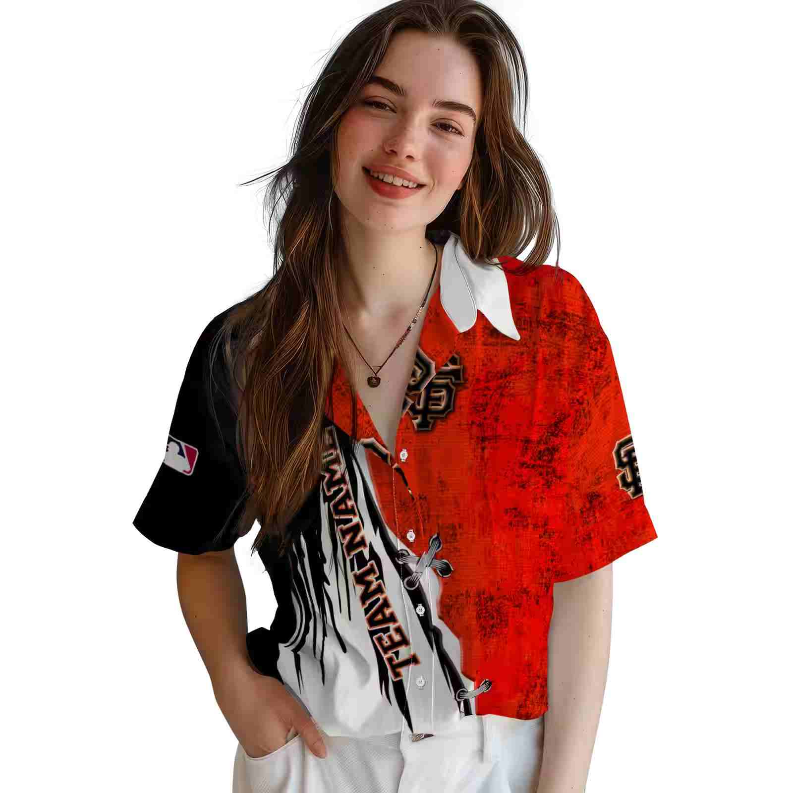 customized san francisco giants edgy streaks orange white hawaiian shirt latest model