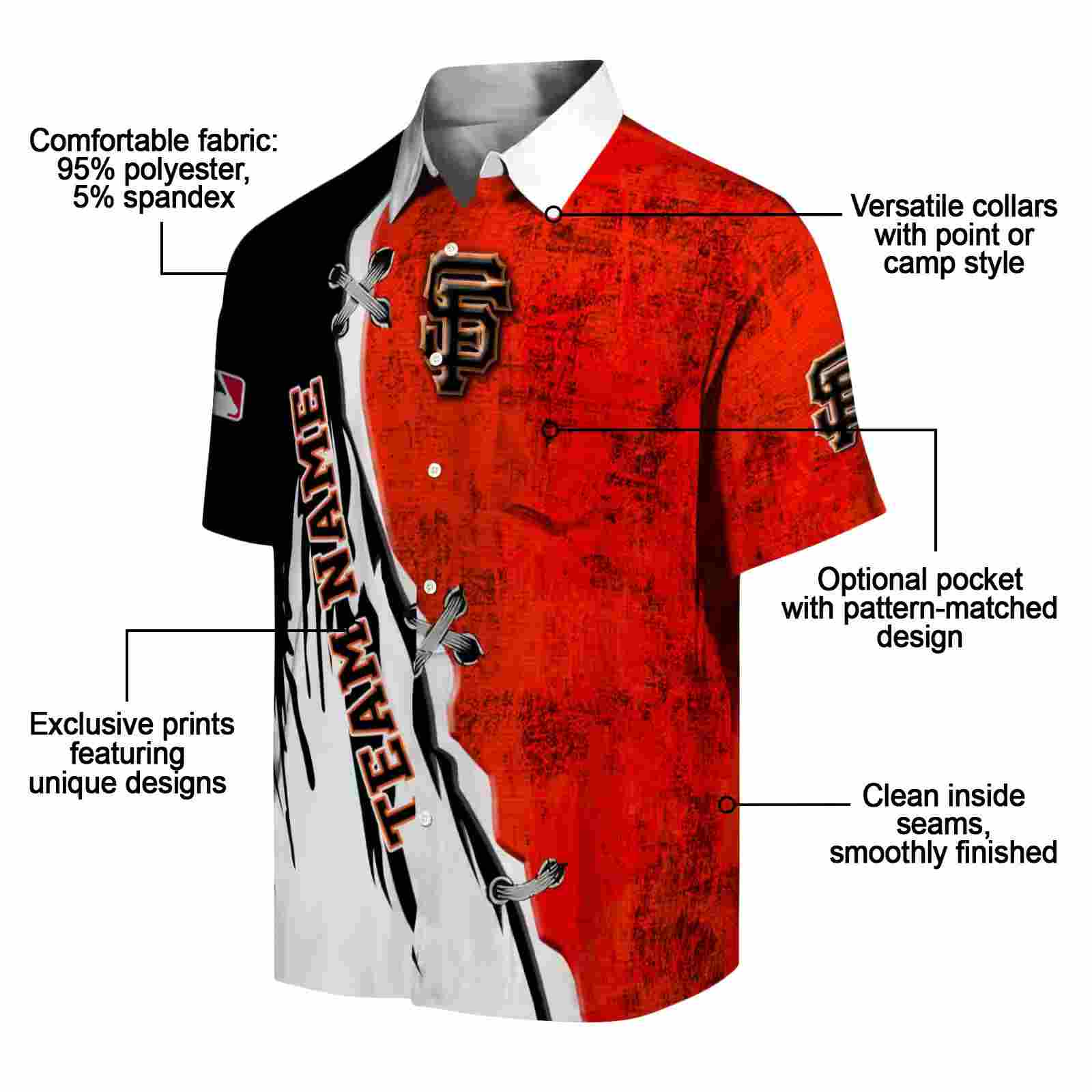 customized san francisco giants edgy streaks orange white hawaiian shirt new arrival