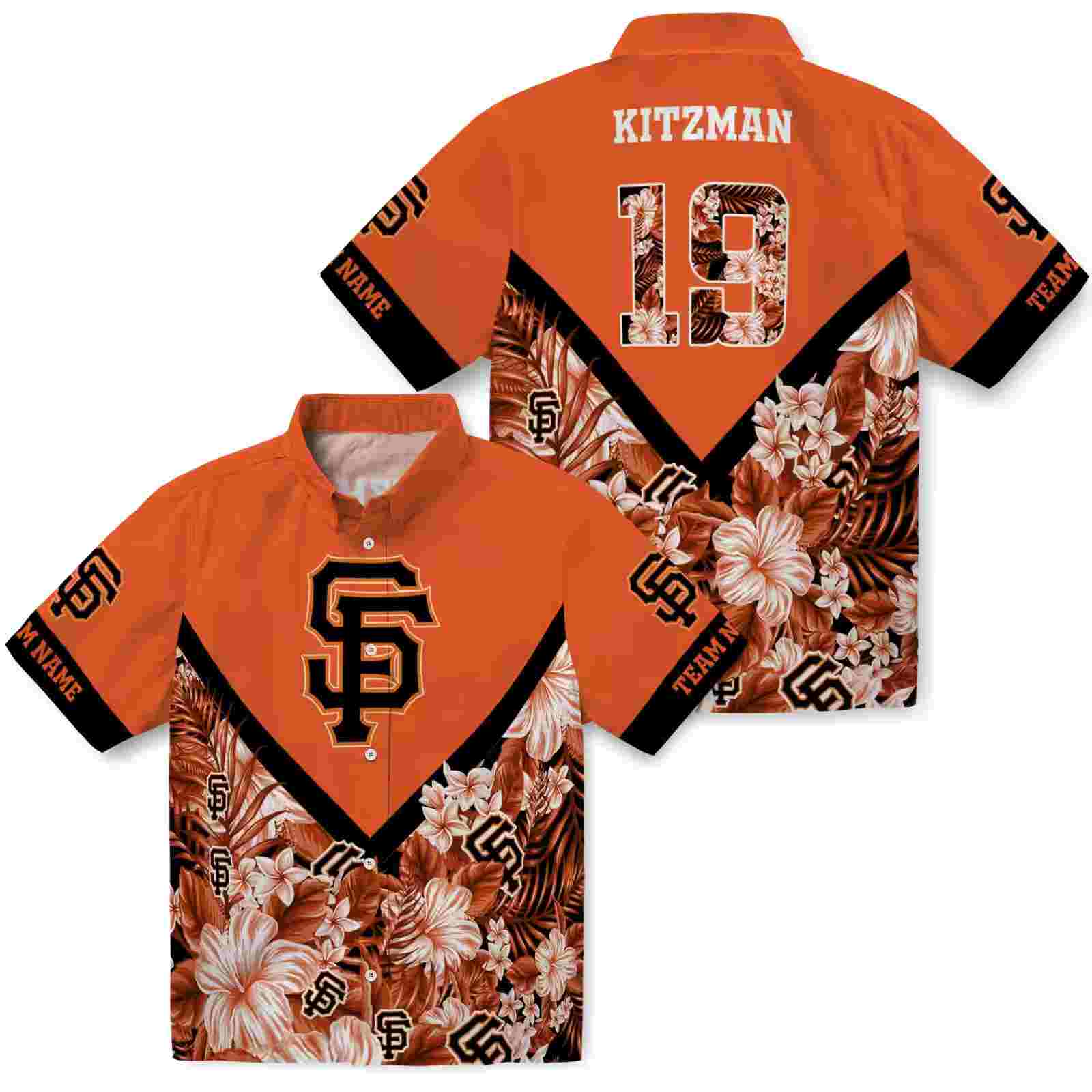 customized san francisco giants floral chevron orange hawaiian shirt high quality