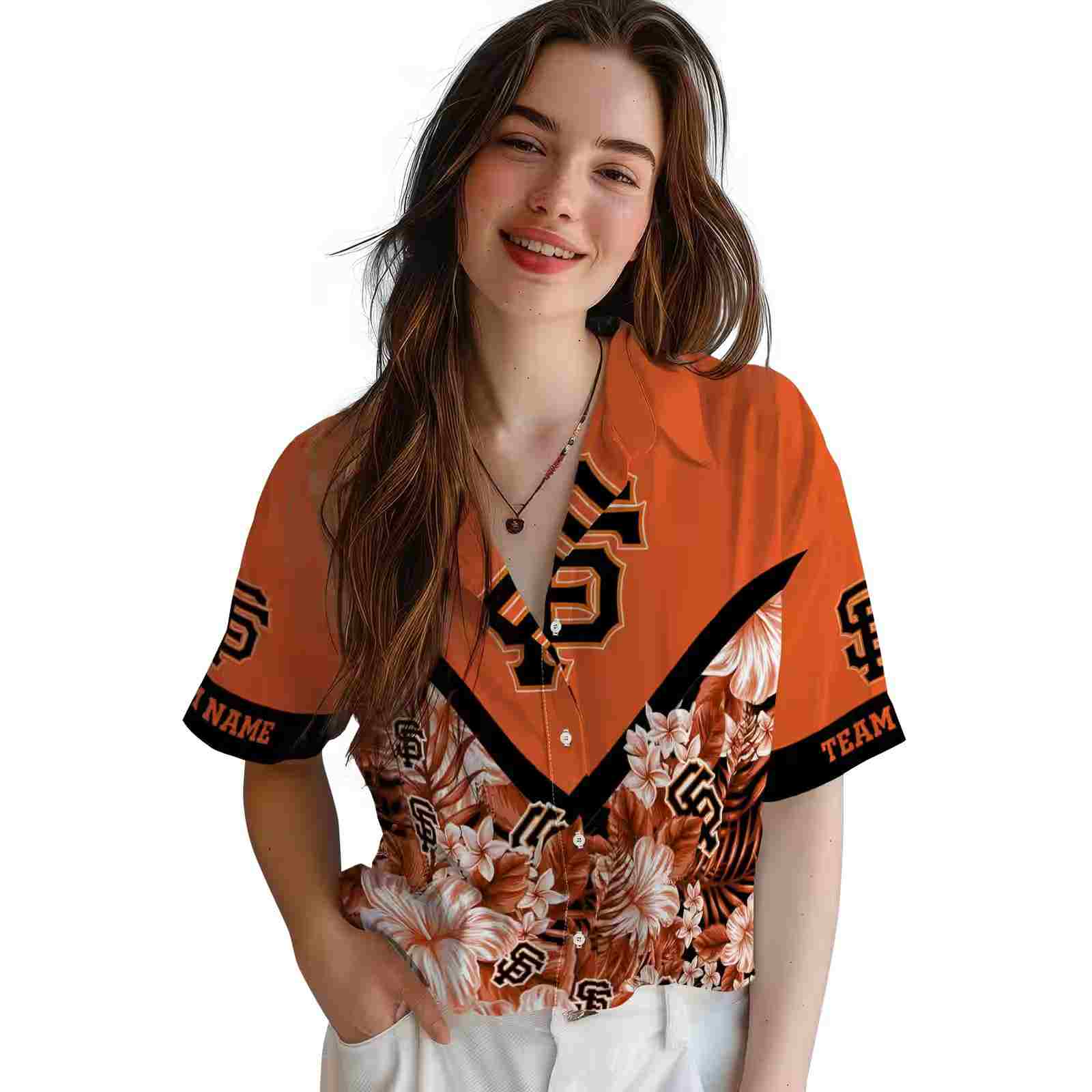 customized san francisco giants floral chevron orange hawaiian shirt latest model