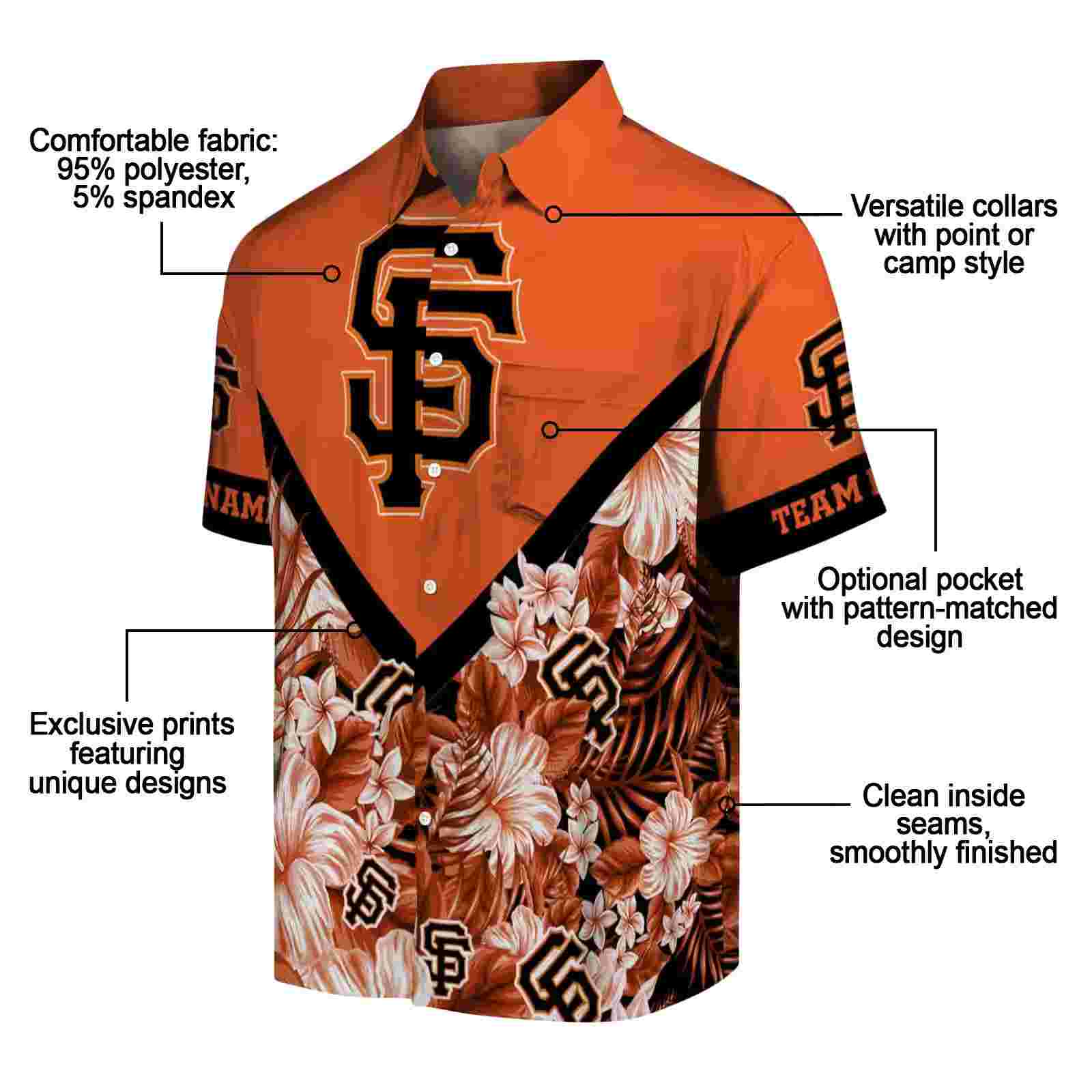 customized san francisco giants floral chevron orange hawaiian shirt new arrival