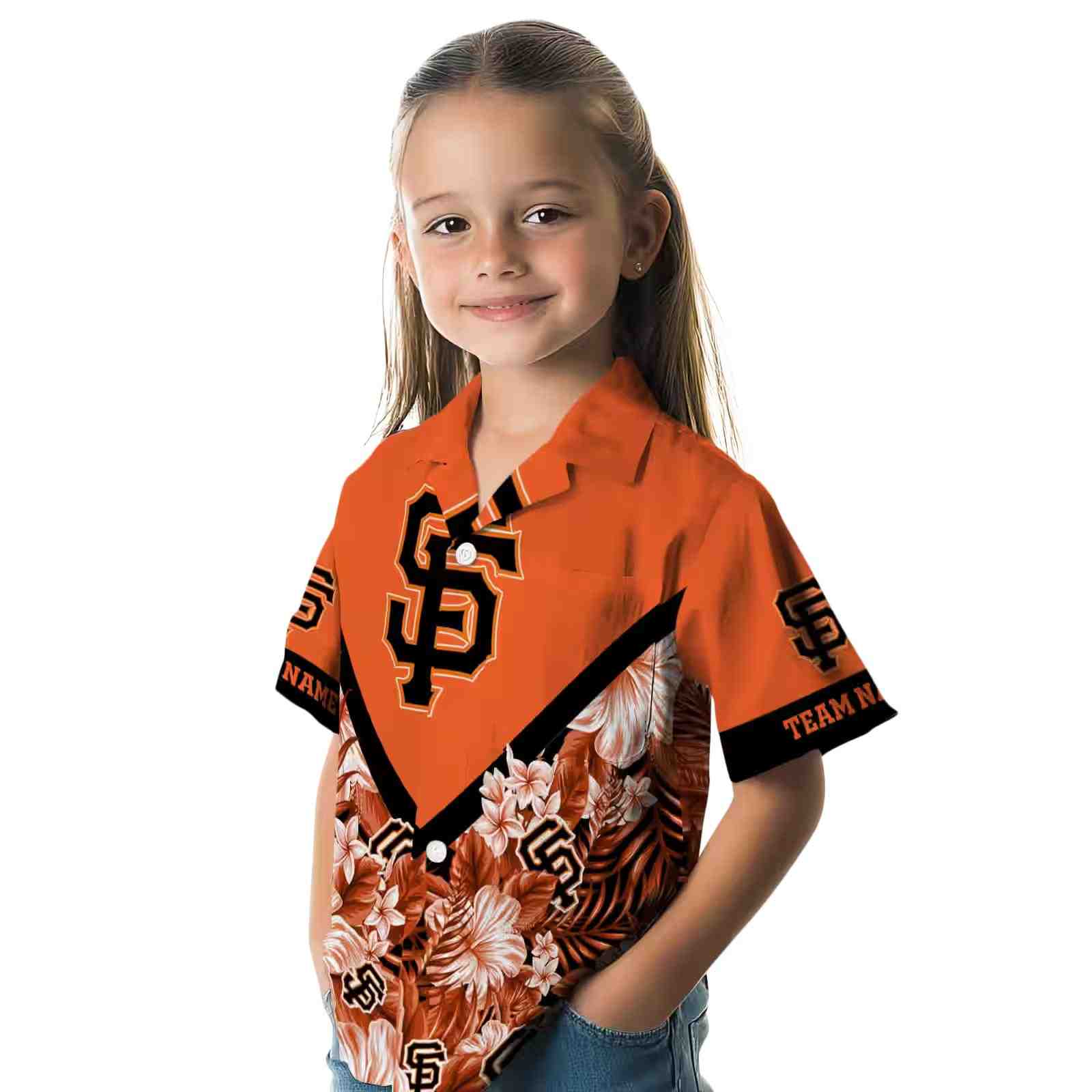 customized san francisco giants floral chevron orange hawaiian shirt premium grade