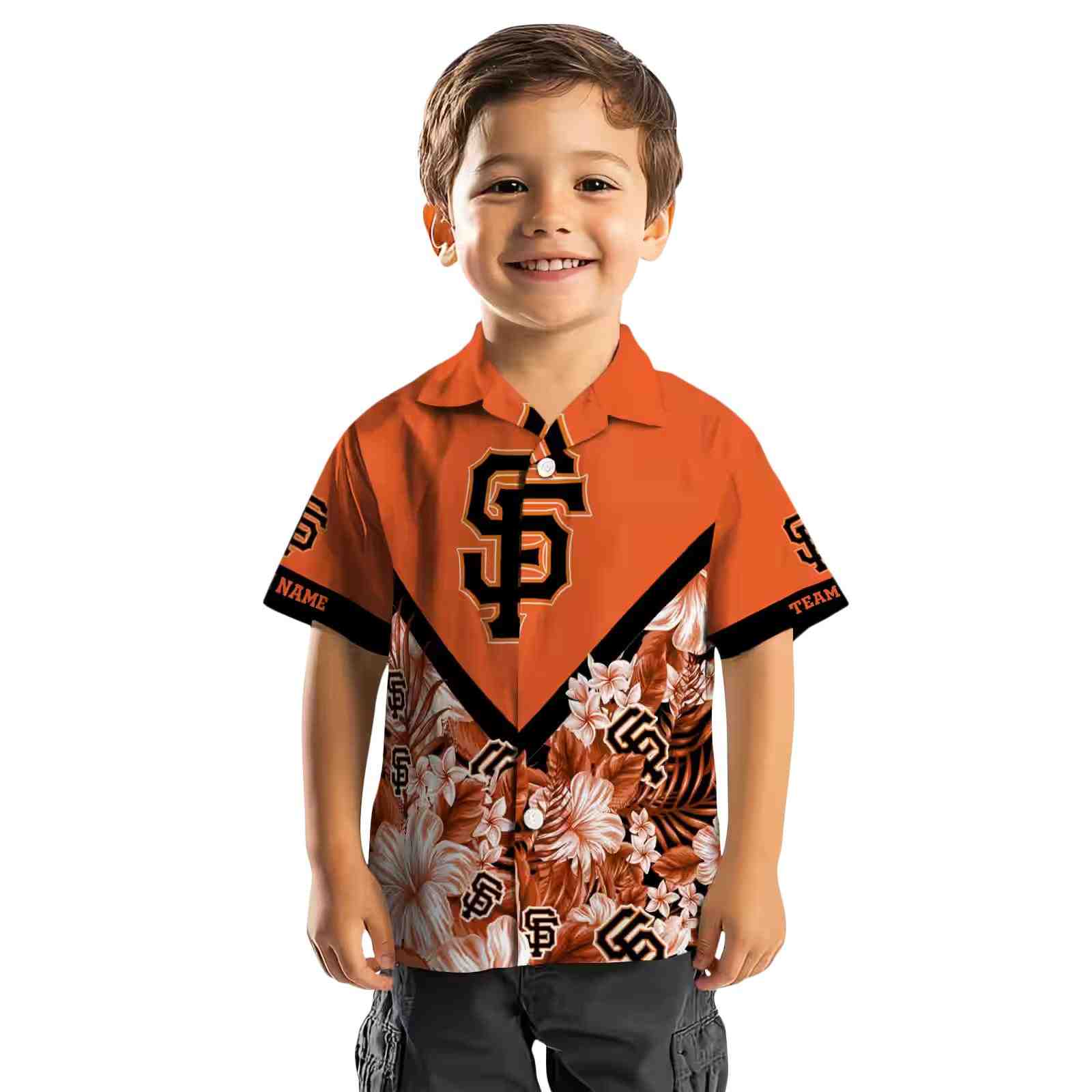 customized san francisco giants floral chevron orange hawaiian shirt top rated