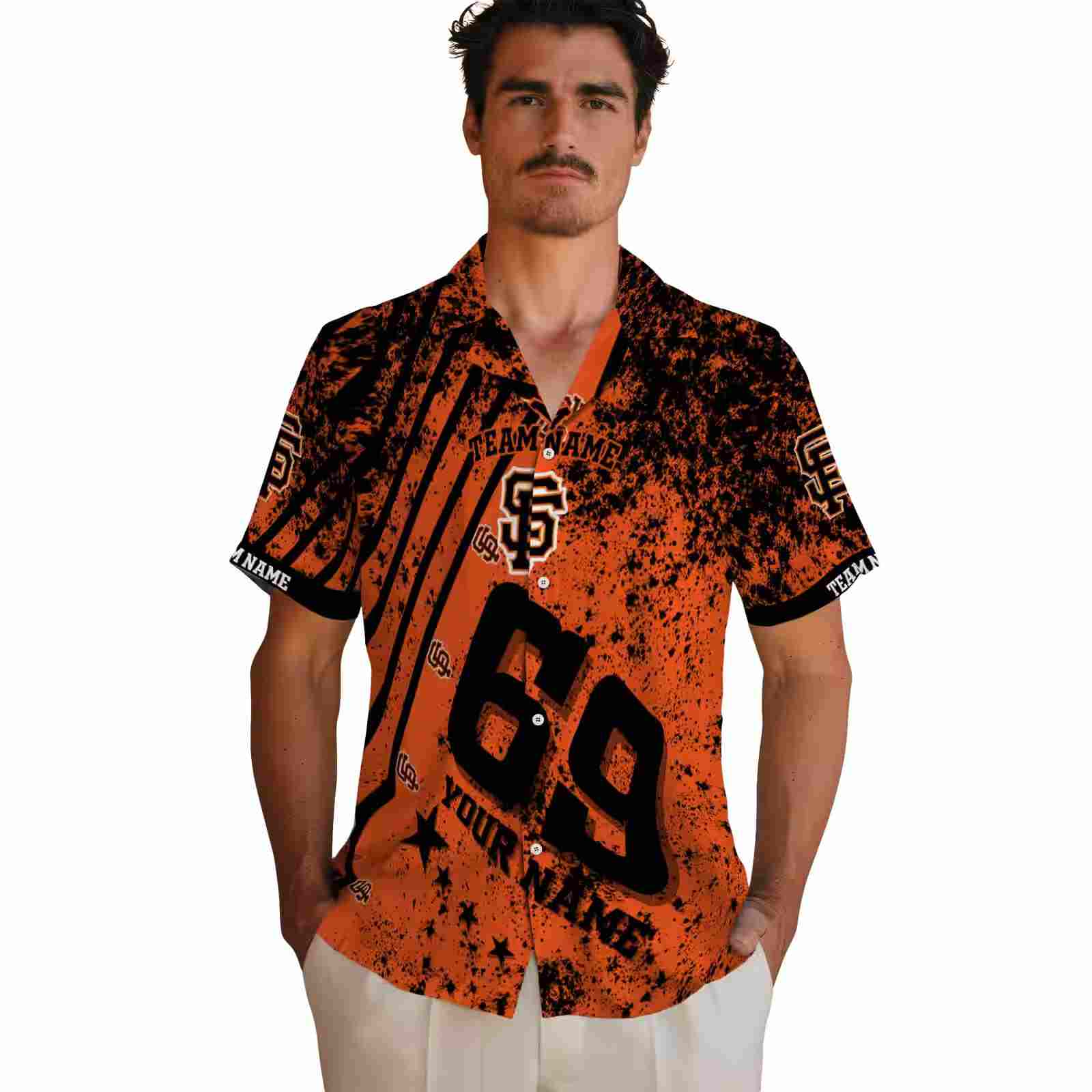 customized san francisco giants star stripes orange hawaiian shirt fashion forward