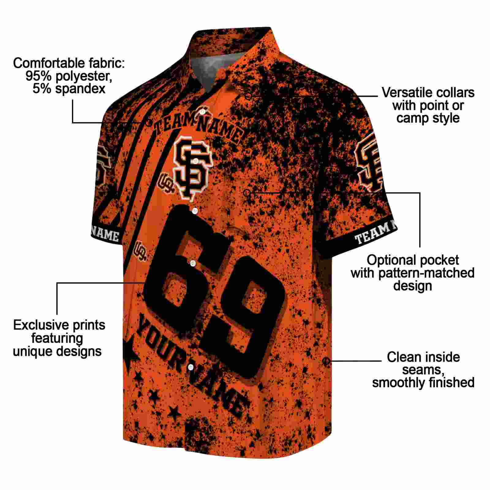 customized san francisco giants star stripes orange hawaiian shirt new arrival