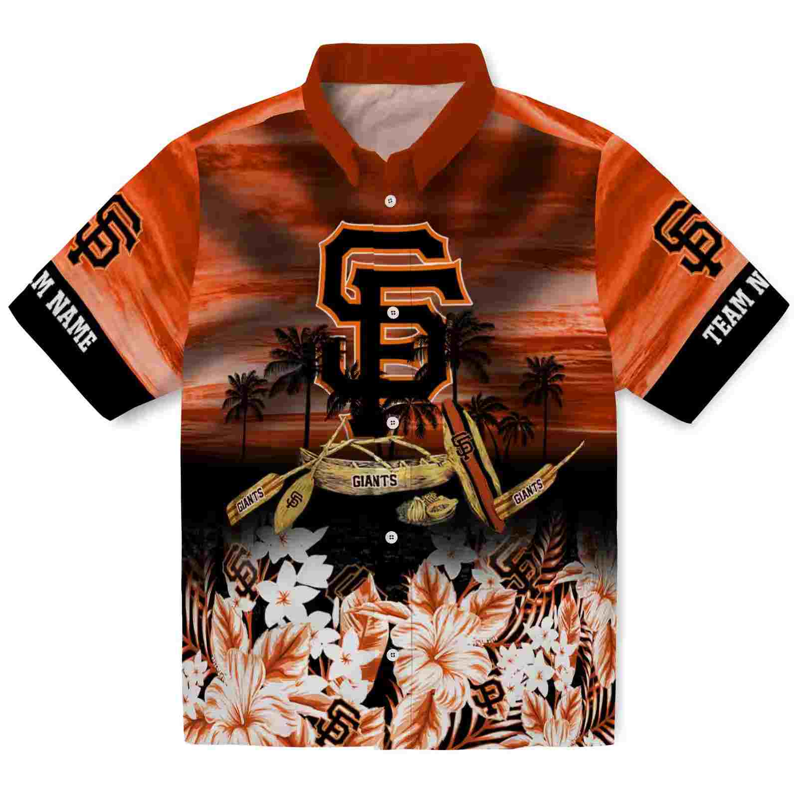 Customized San Francisco Giants Tropical Canoe Orange Hawaiian Shirt