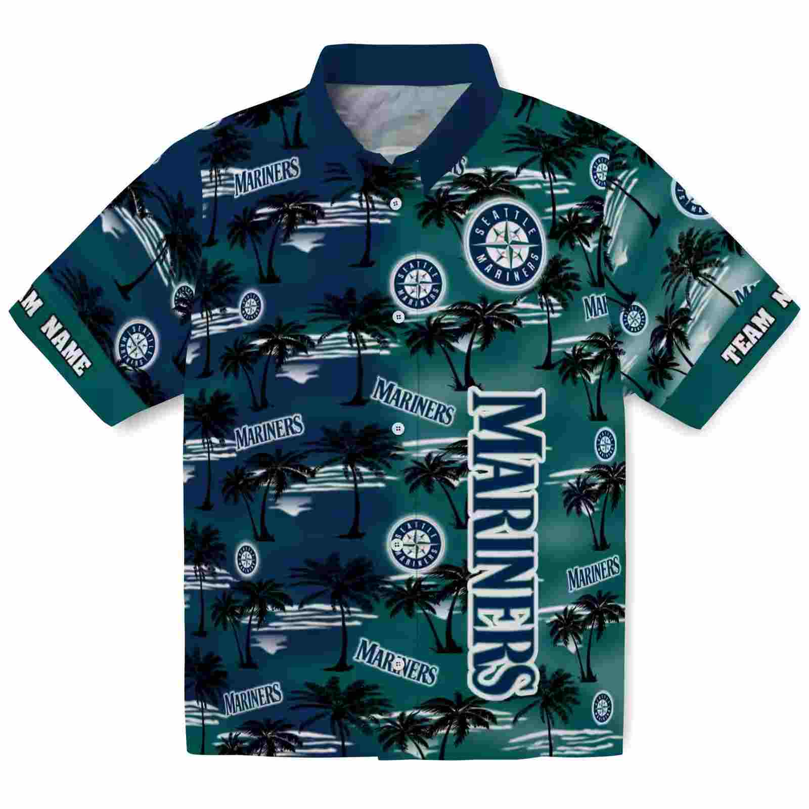 Customized Seattle Mariners Palm Silhouettes Navy Blue Hawaiian Shirt