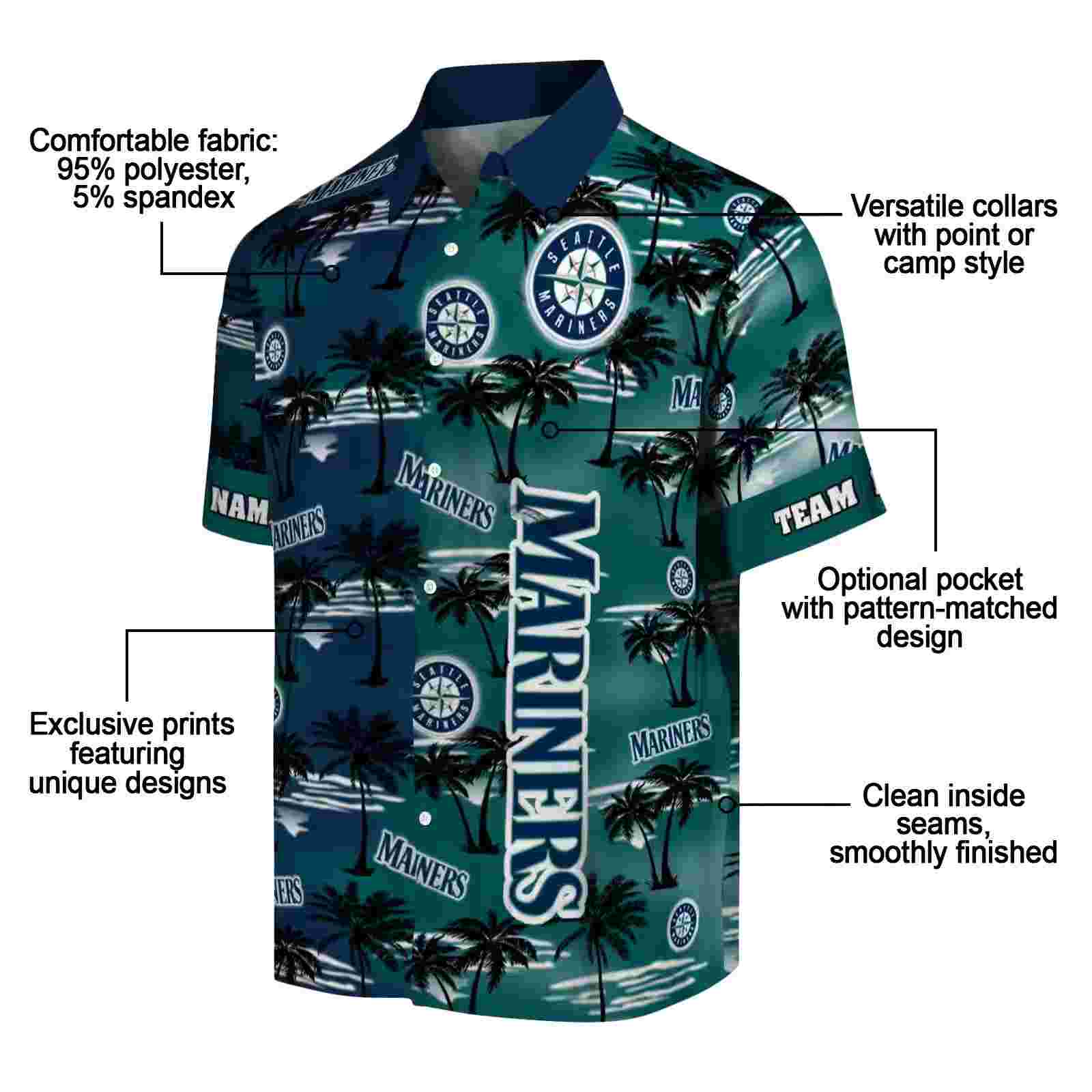 customized seattle mariners palm silhouettes navy blue hawaiian shirt new arrival