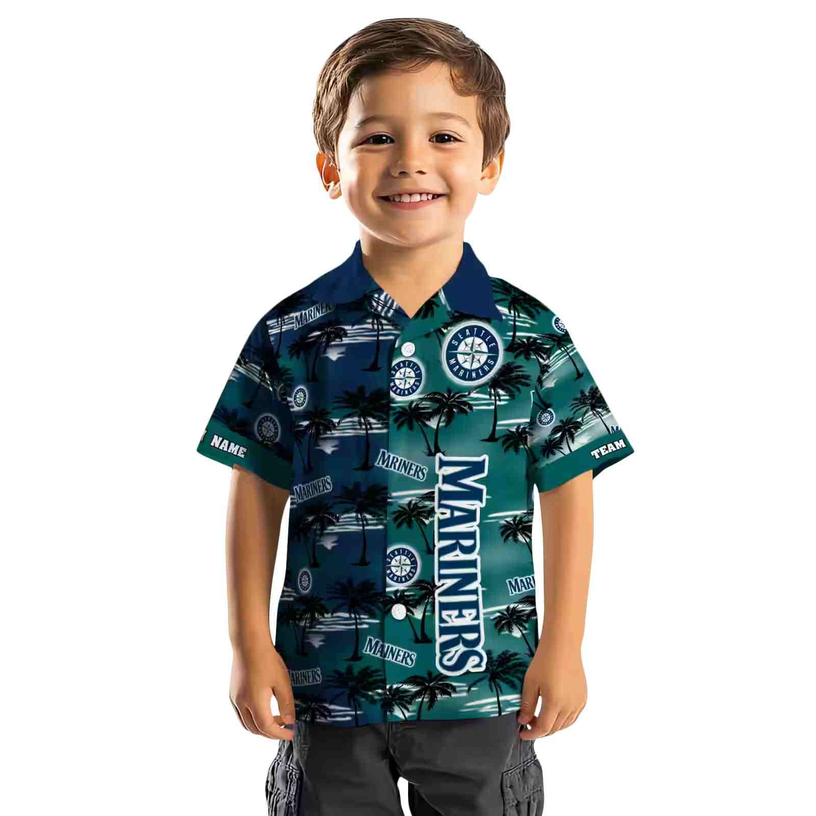 customized seattle mariners palm silhouettes navy blue hawaiian shirt top rated