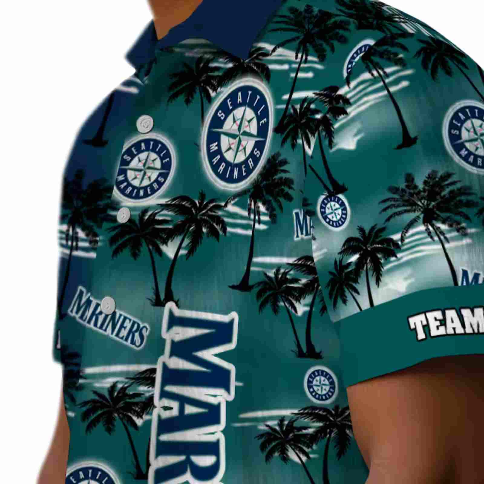 customized seattle mariners palm silhouettes navy blue hawaiian shirt trendy