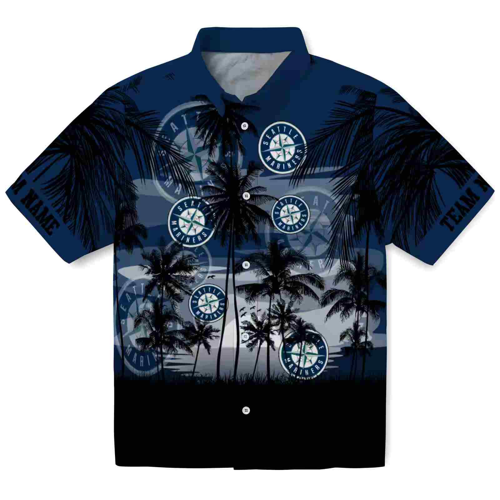 Customized Seattle Mariners Sunset Scene Navy Blue Black Hawaiian Shirt