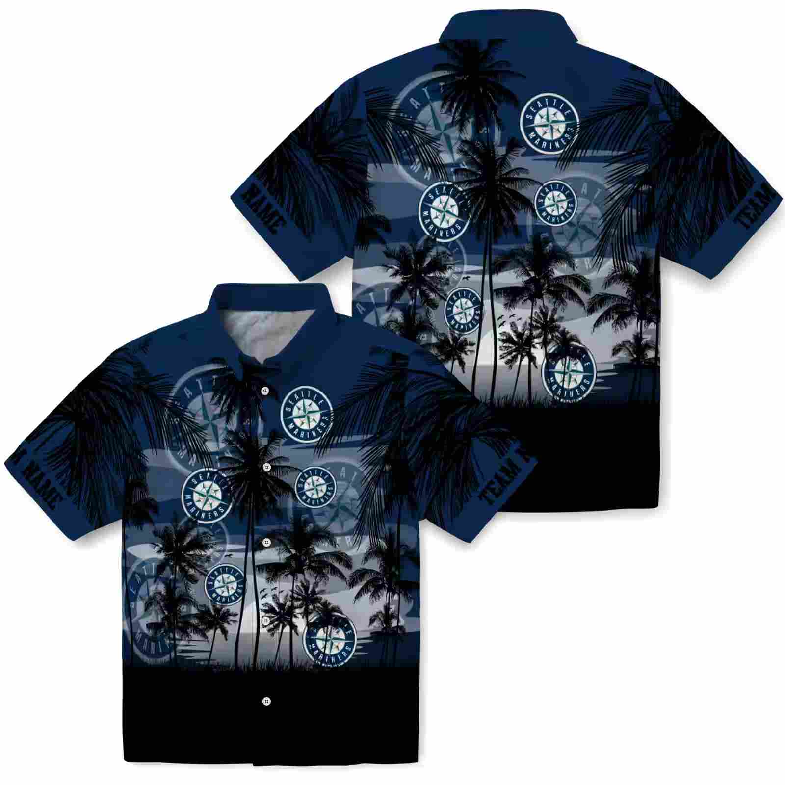 customized seattle mariners sunset scene navy blue black hawaiian shirt high quality