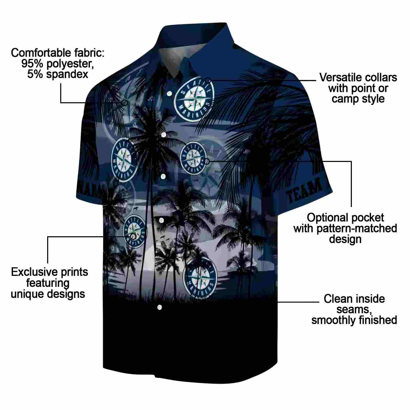 customized seattle mariners sunset scene navy blue black hawaiian shirt new arrival