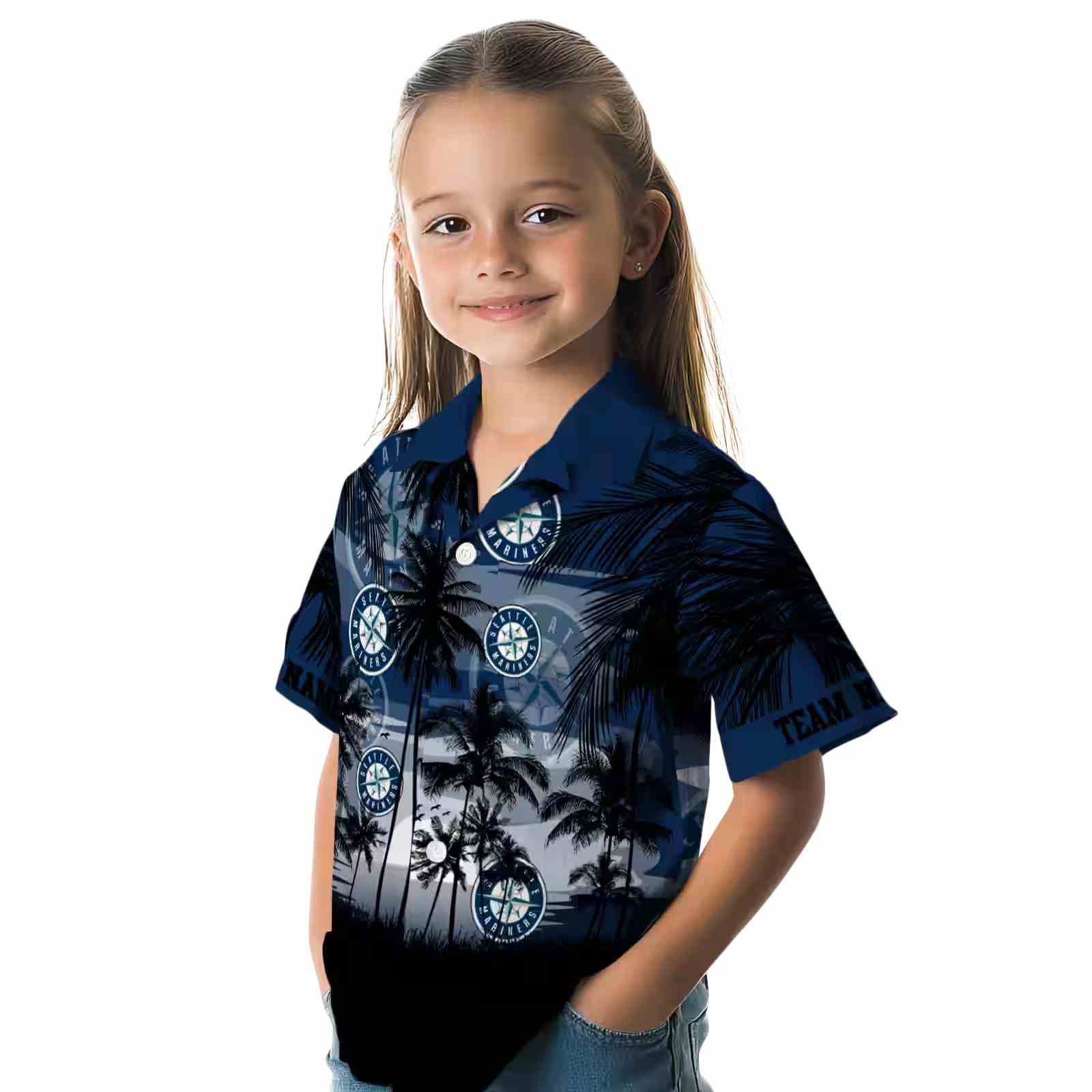 customized seattle mariners sunset scene navy blue black hawaiian shirt premium grade