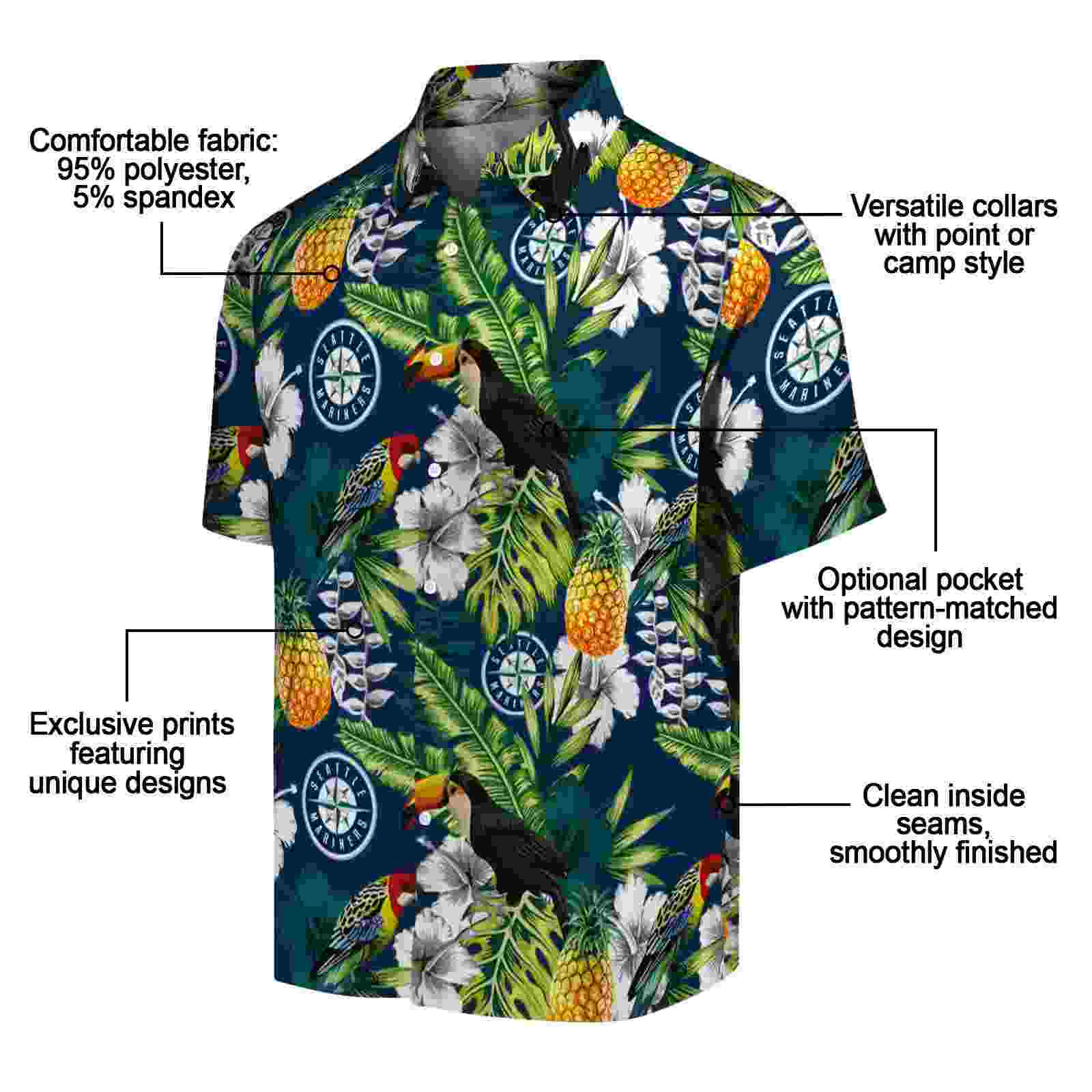 customized seattle mariners tropical toucan navy blue green hawaiian shirt new arrival