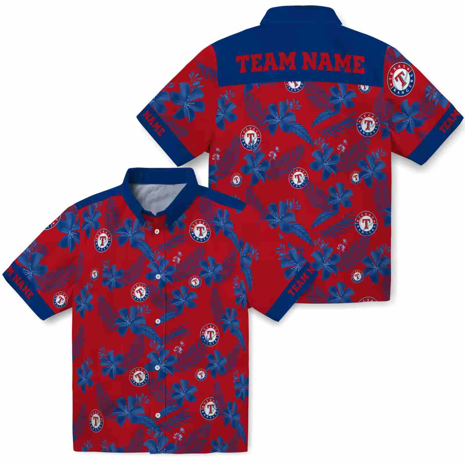 customized texas rangers botanical print red hawaiian shirt high quality