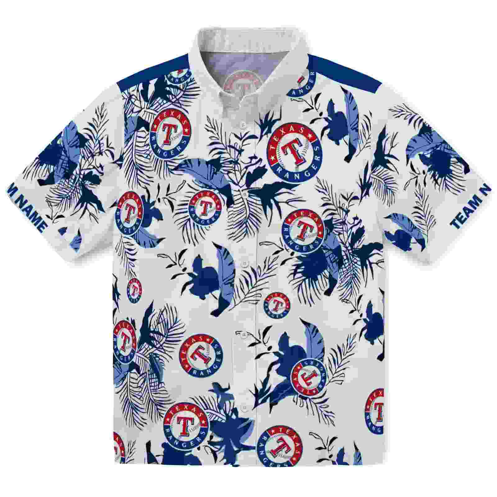 Customized Texas Rangers Botanical Theme Blue White Hawaiian Shirt