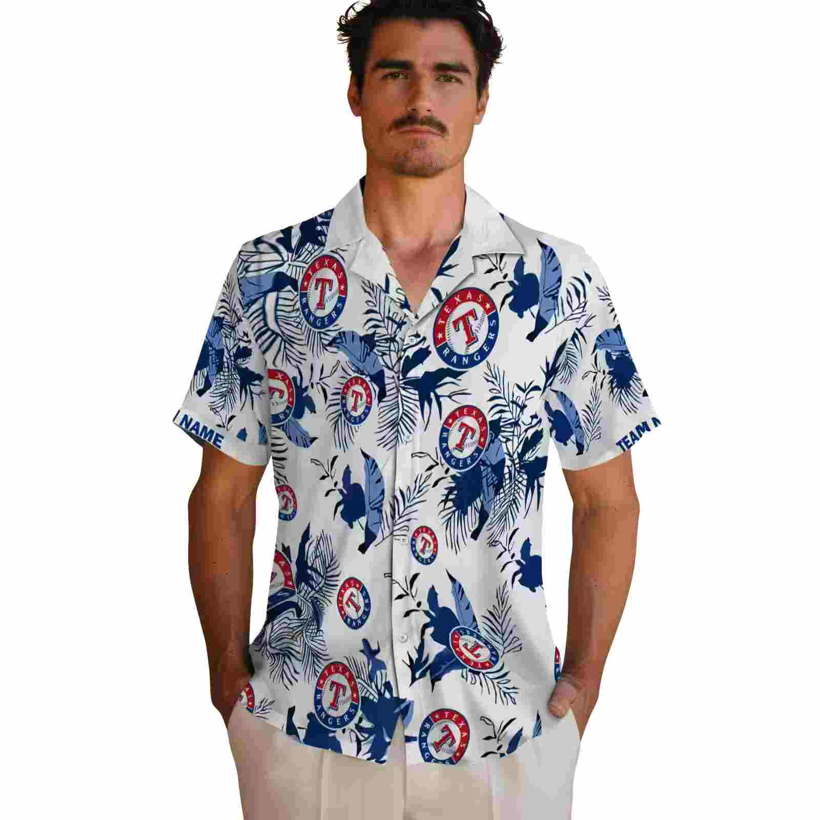 customized texas rangers botanical theme blue white hawaiian shirt fashion forward