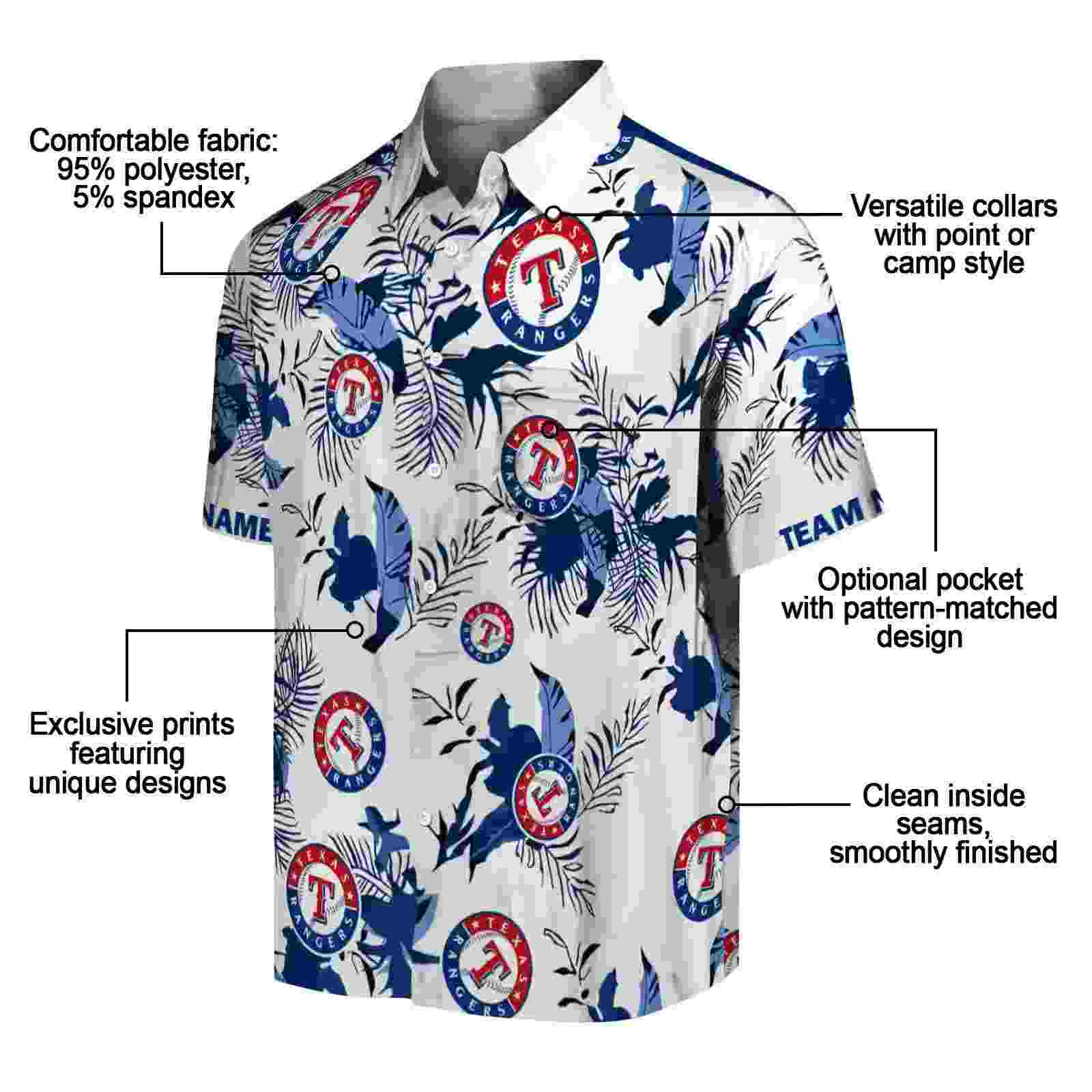 customized texas rangers botanical theme blue white hawaiian shirt new arrival