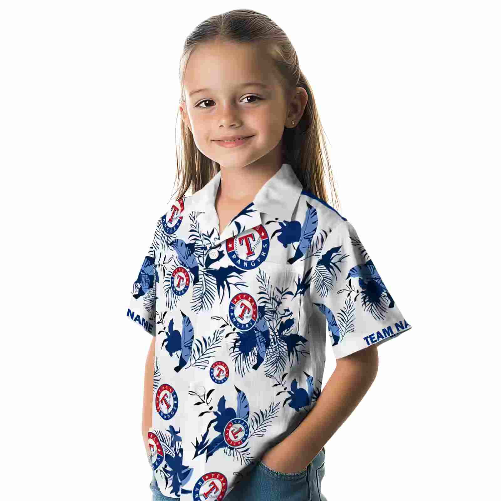 customized texas rangers botanical theme blue white hawaiian shirt premium grade