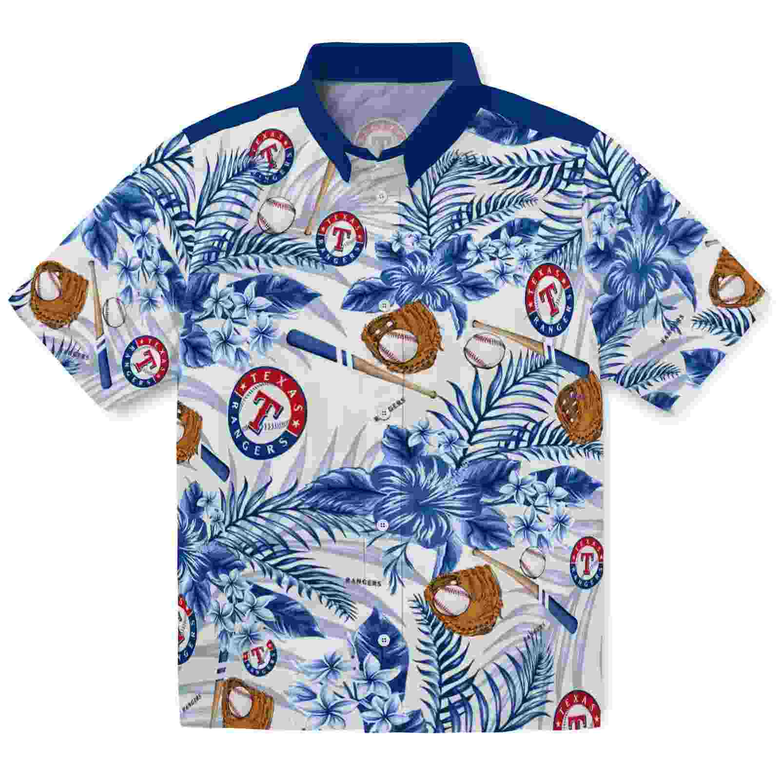 Customized Texas Rangers Floral Baseball Blue White Hawaiian Shirt