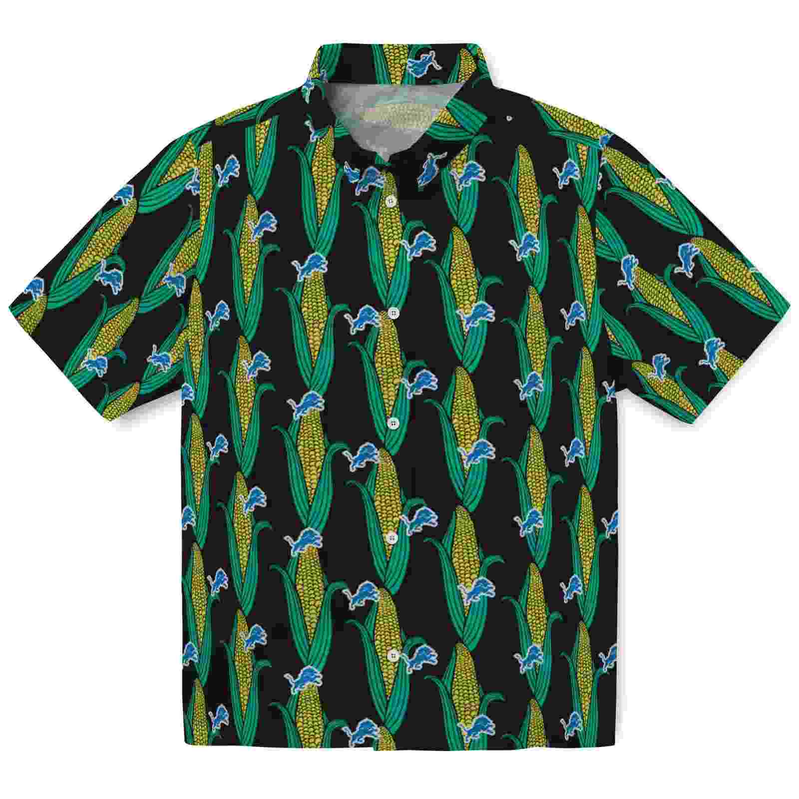 Detroit Lions Corn Motifs Black Green Hawaiian Shirt