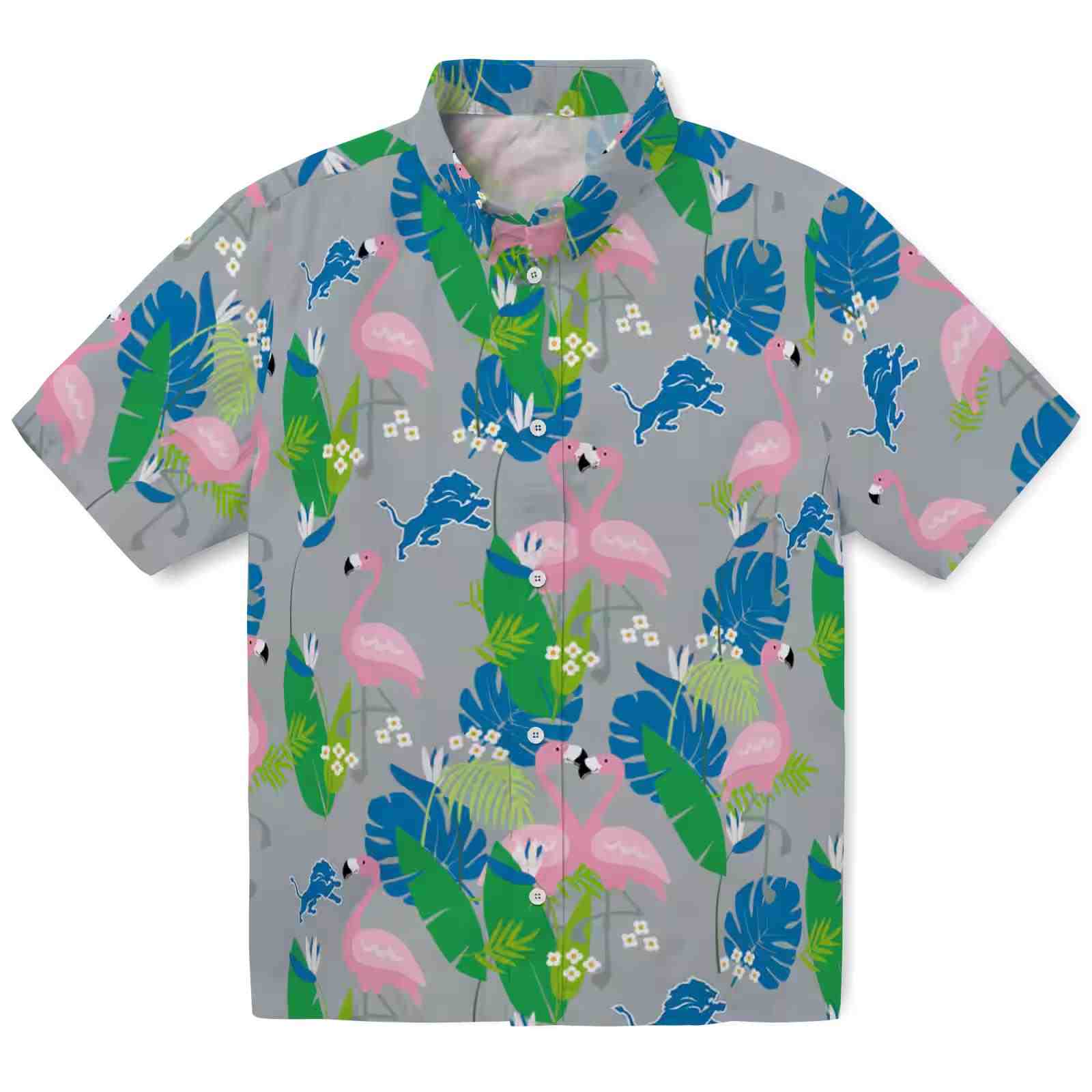 Detroit Lions Flamingo Foliage Blue Green Hawaiian Shirt