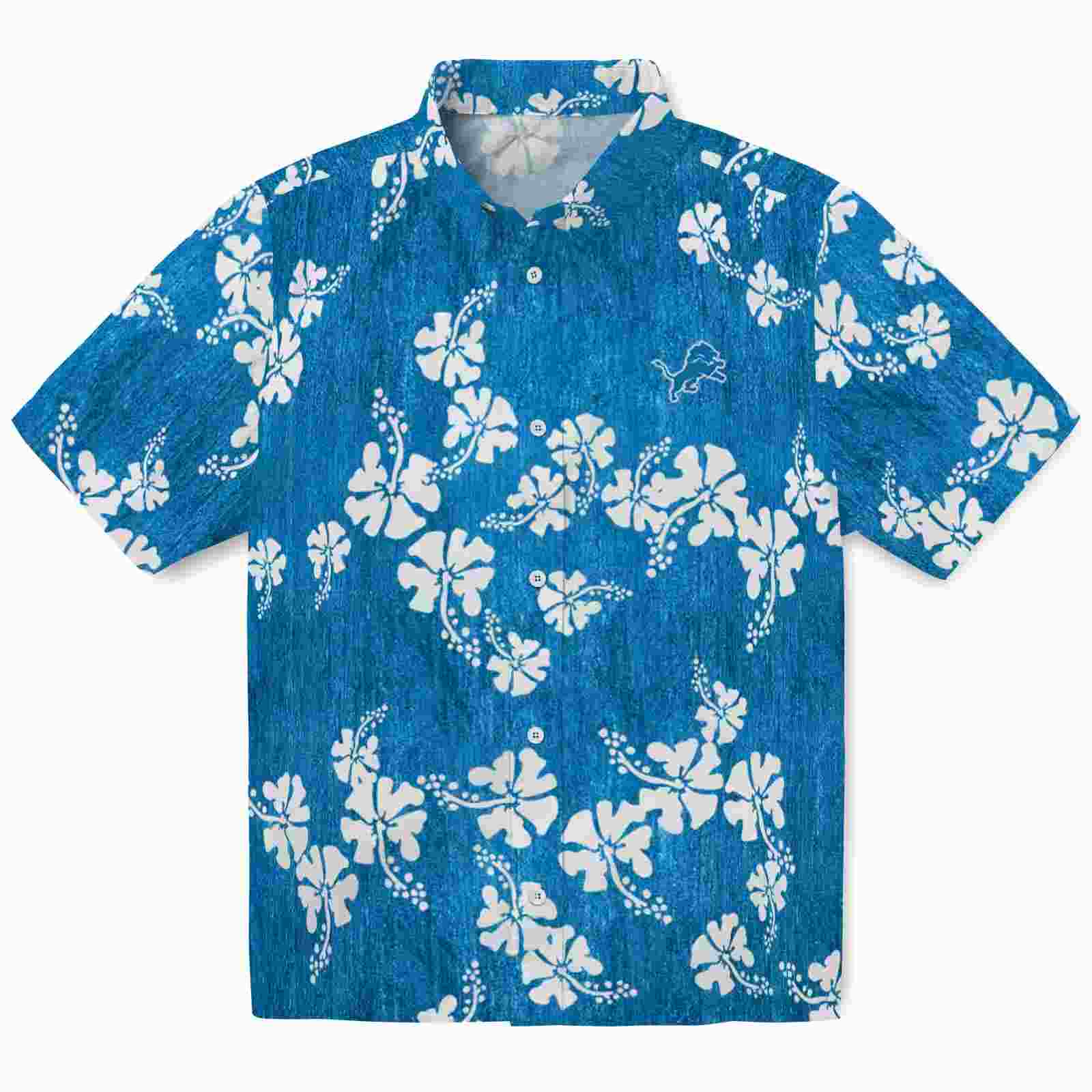 Detroit Lions Hibiscus Clusters Blue Hawaiian Shirt