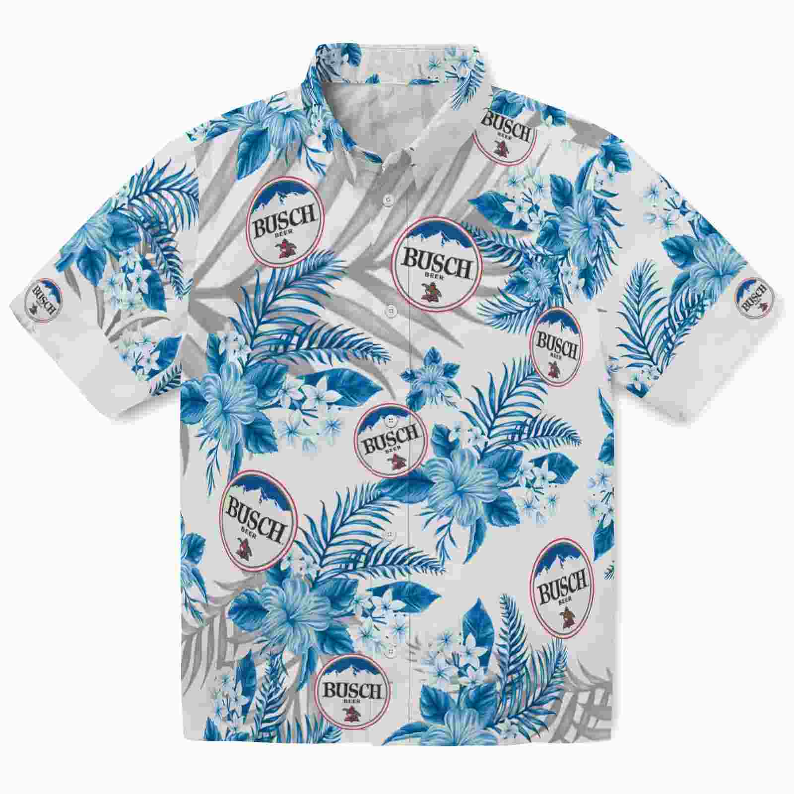 Detroit Lions Hibiscus Palm Leaves Blue White Hawaiian Shirt