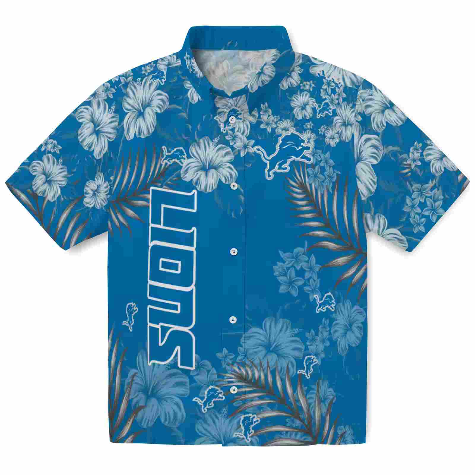 Detroit Lions Hibiscus Print Blue Hawaiian Shirt