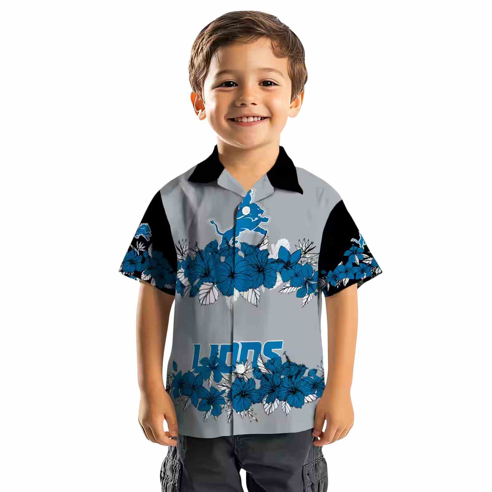 detroit lions hibiscus stripe blue black hawaiian shirt top rated