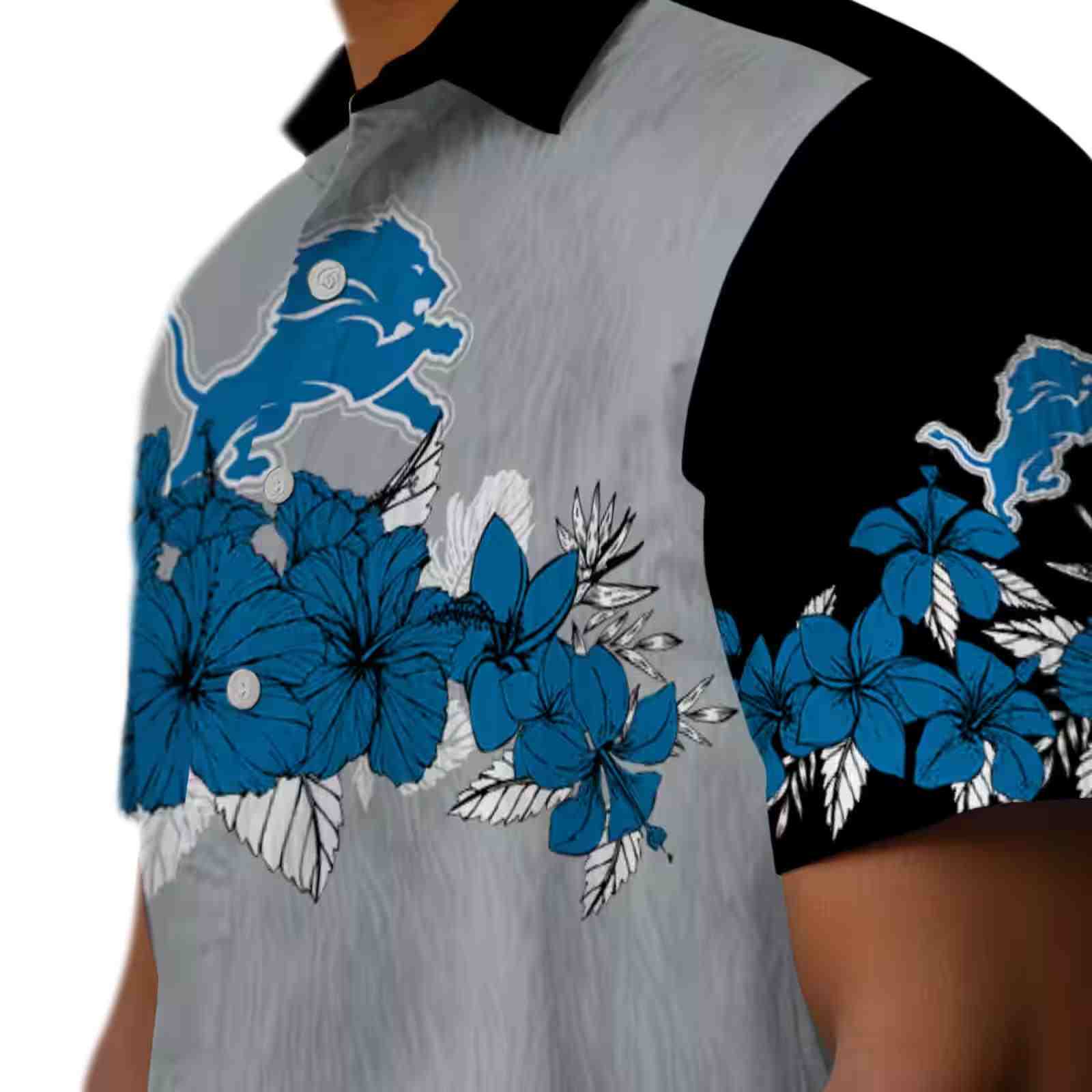 detroit lions hibiscus stripe blue black hawaiian shirt trendy