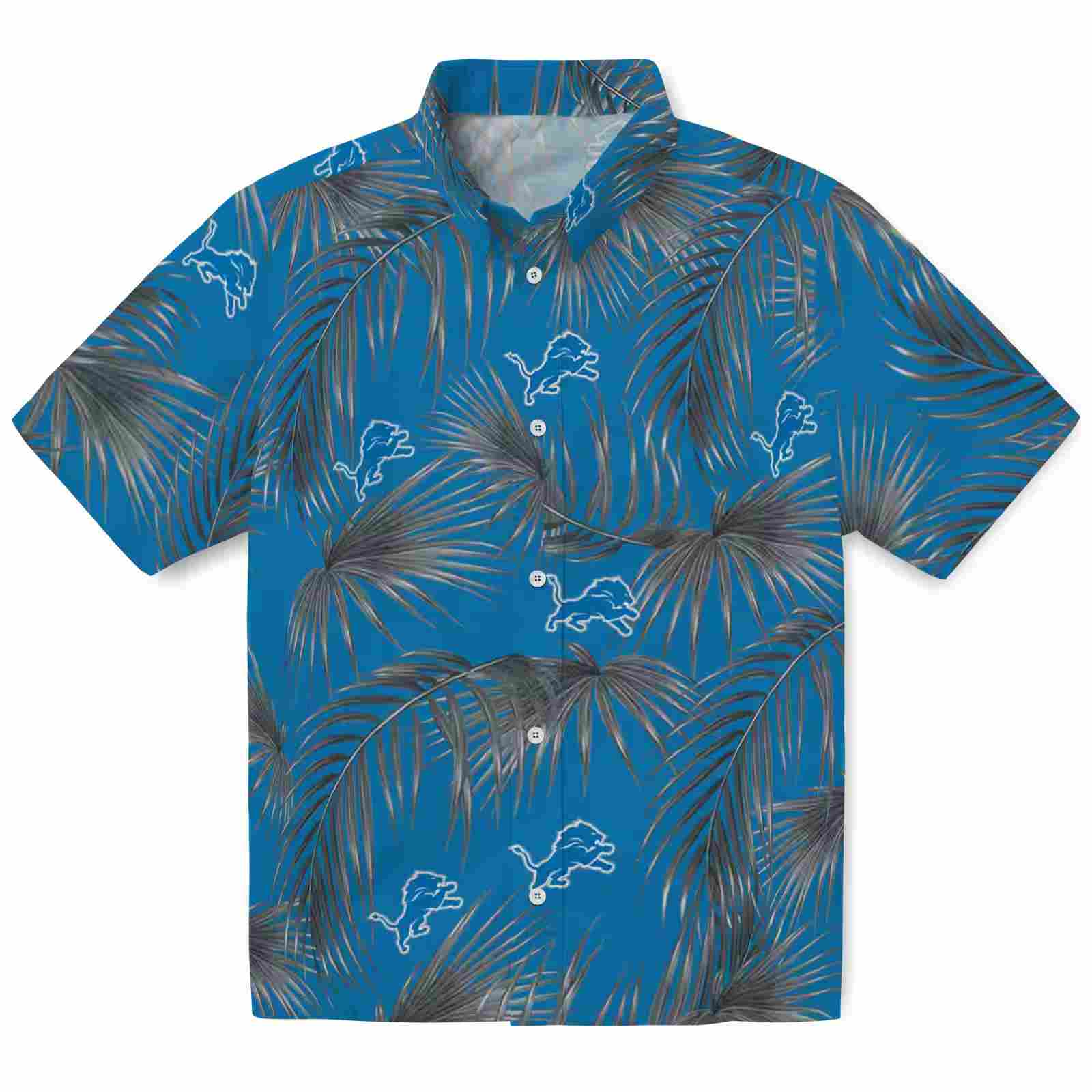 Detroit Lions Leafy Palms Blue Hawaiian Shirt