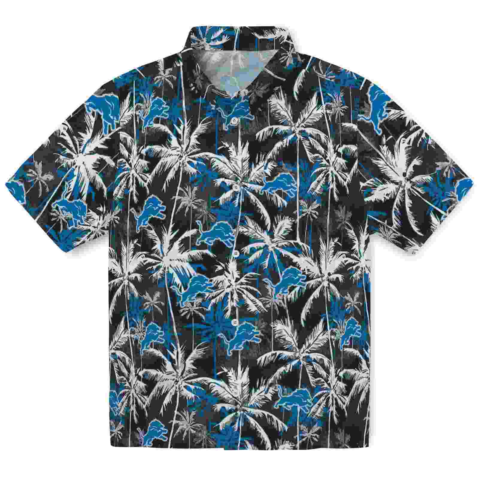 Detroit Lions Palm Pattern Blue Black Hawaiian Shirt