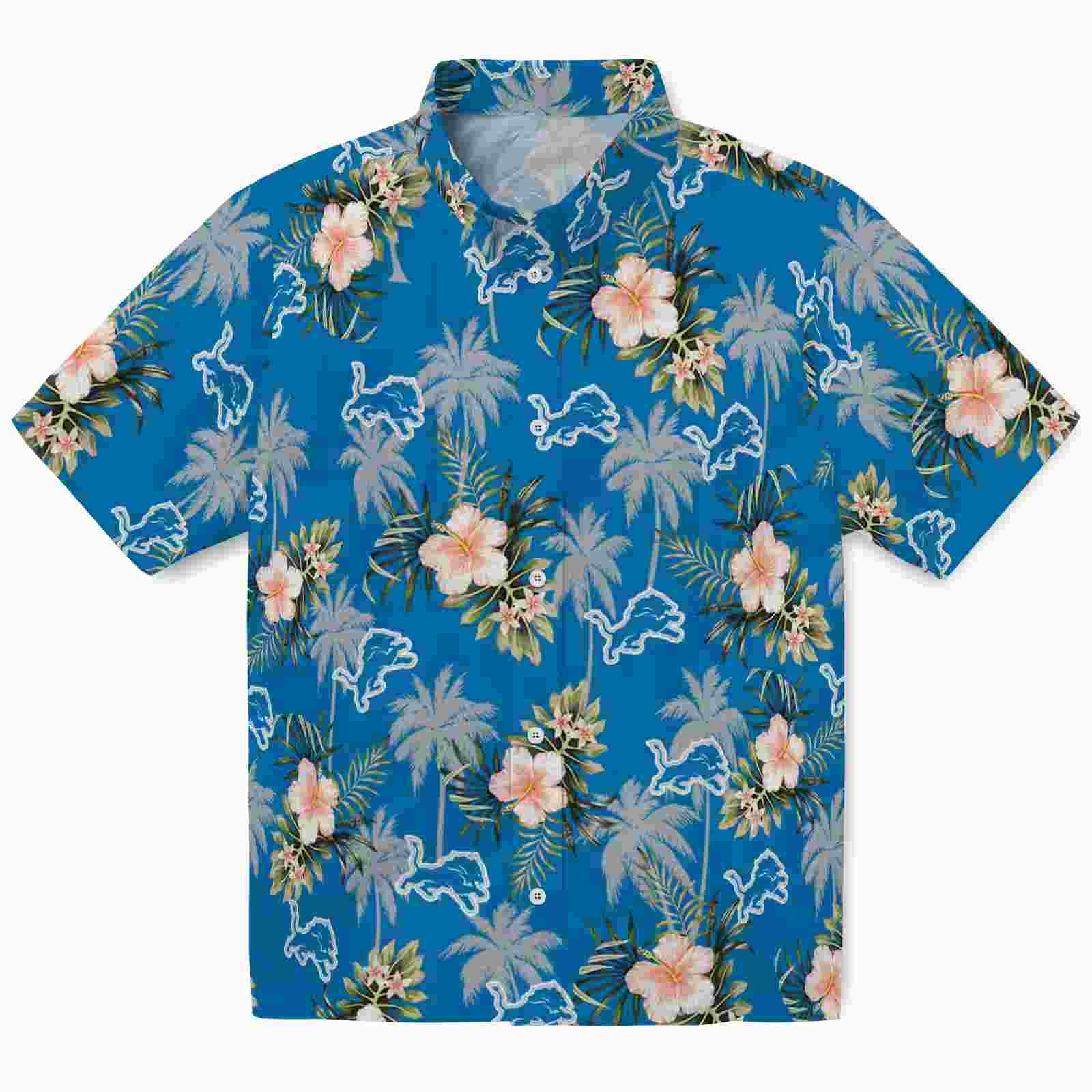 Detroit Lions Palm Tree Flower Blue Hawaiian Shirt