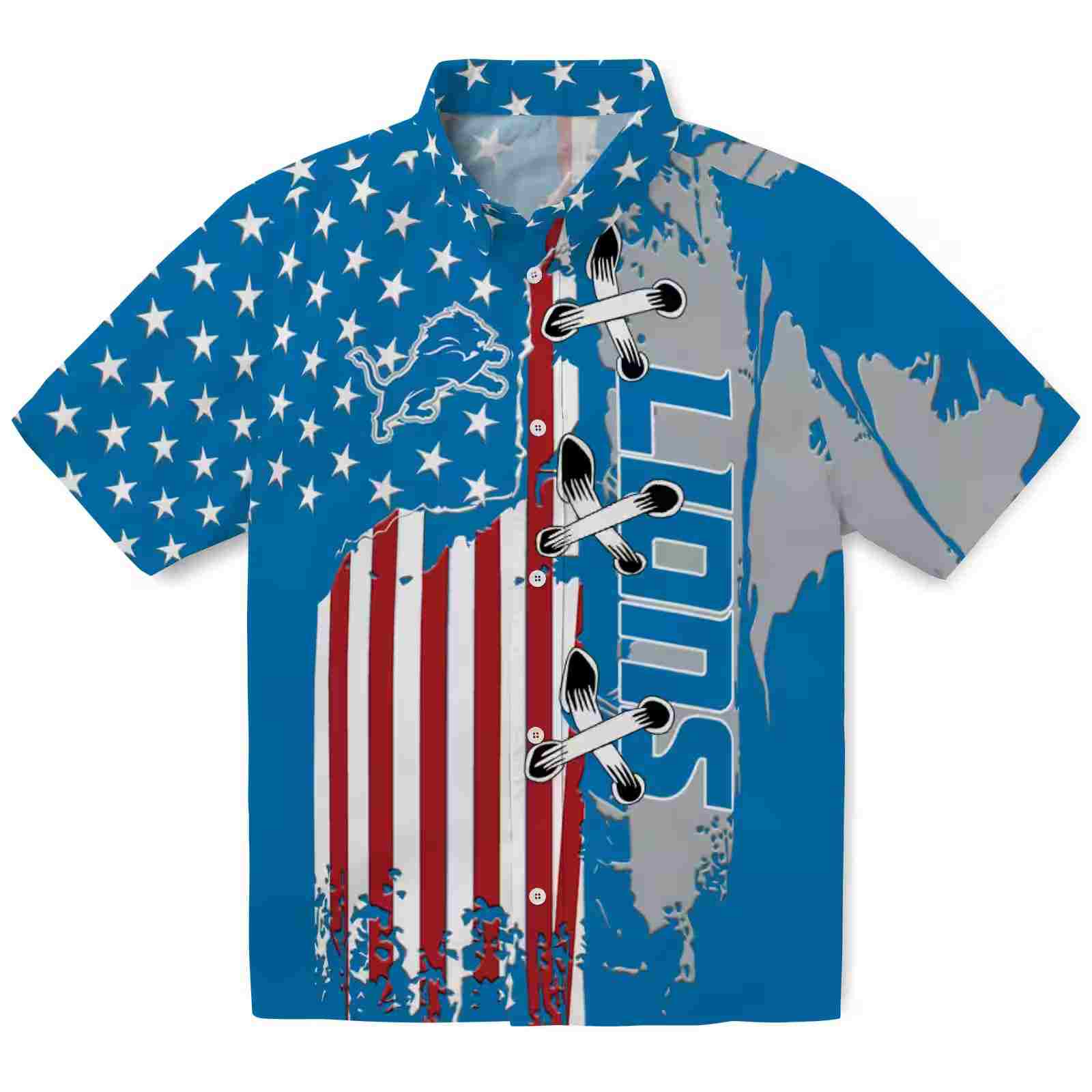 Detroit Lions Stitched Flag Blue Hawaiian Shirt