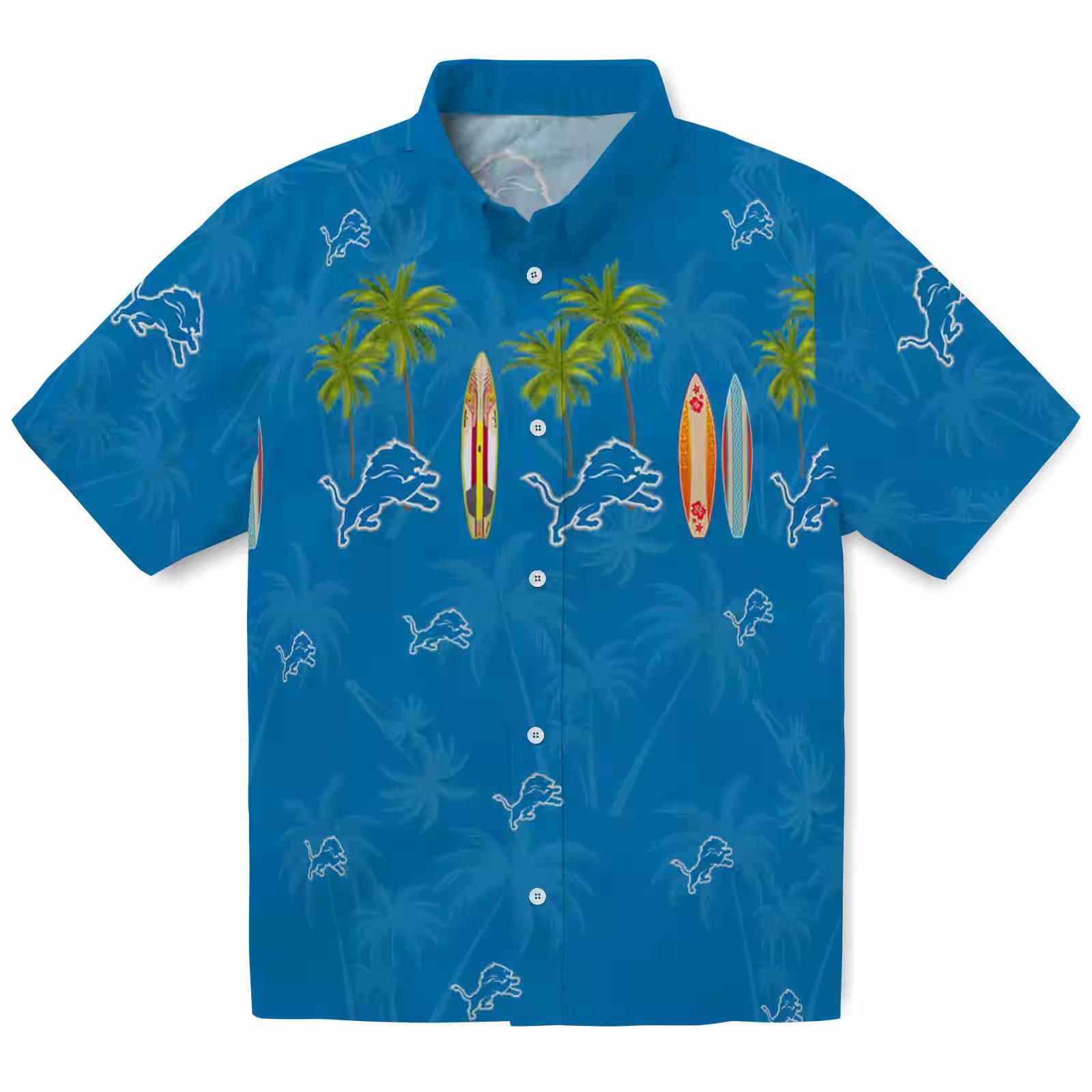 Detroit Lions Surfboard Palm Blue Hawaiian Shirt