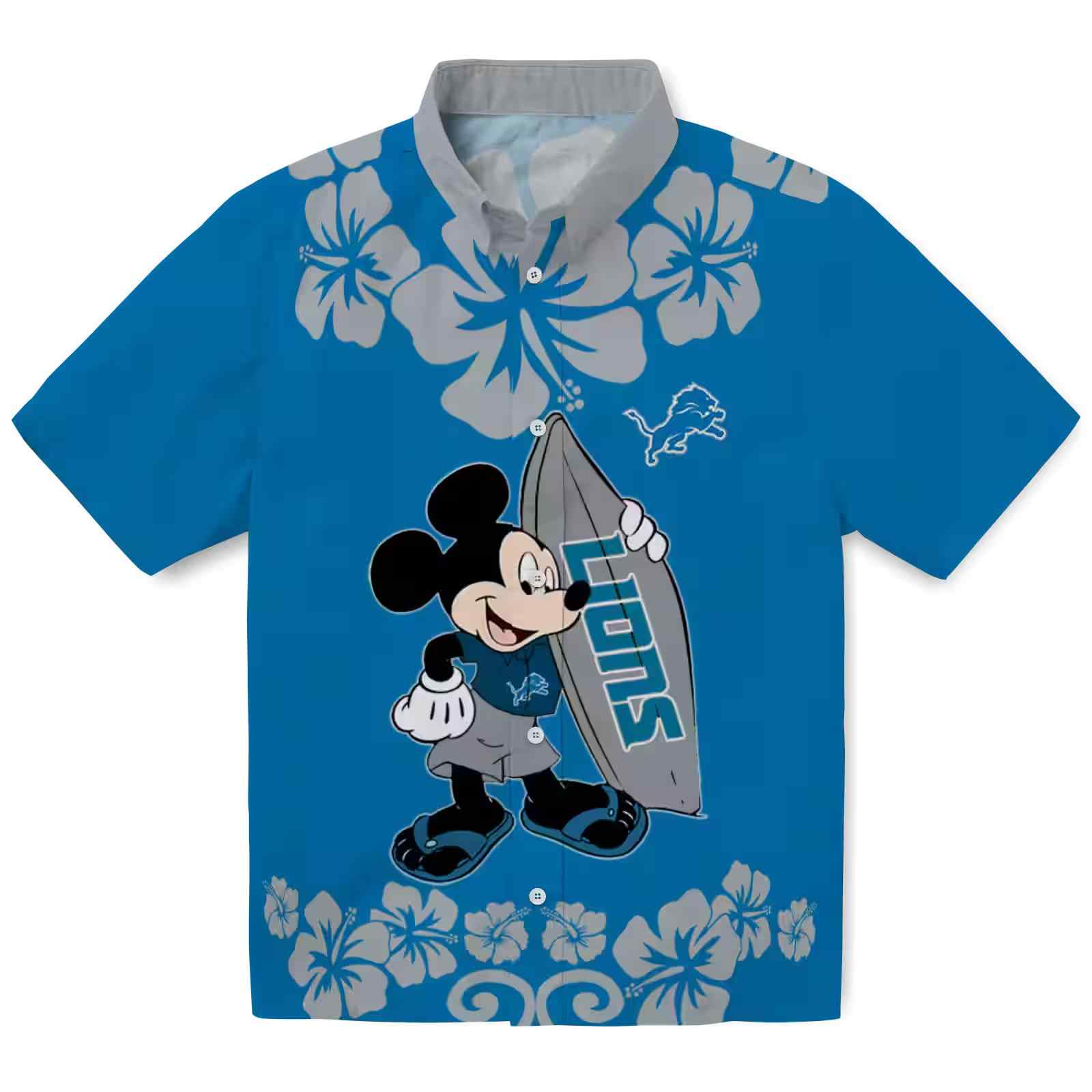 Detroit Lions Surfing Mickey Blue Hawaiian Shirt