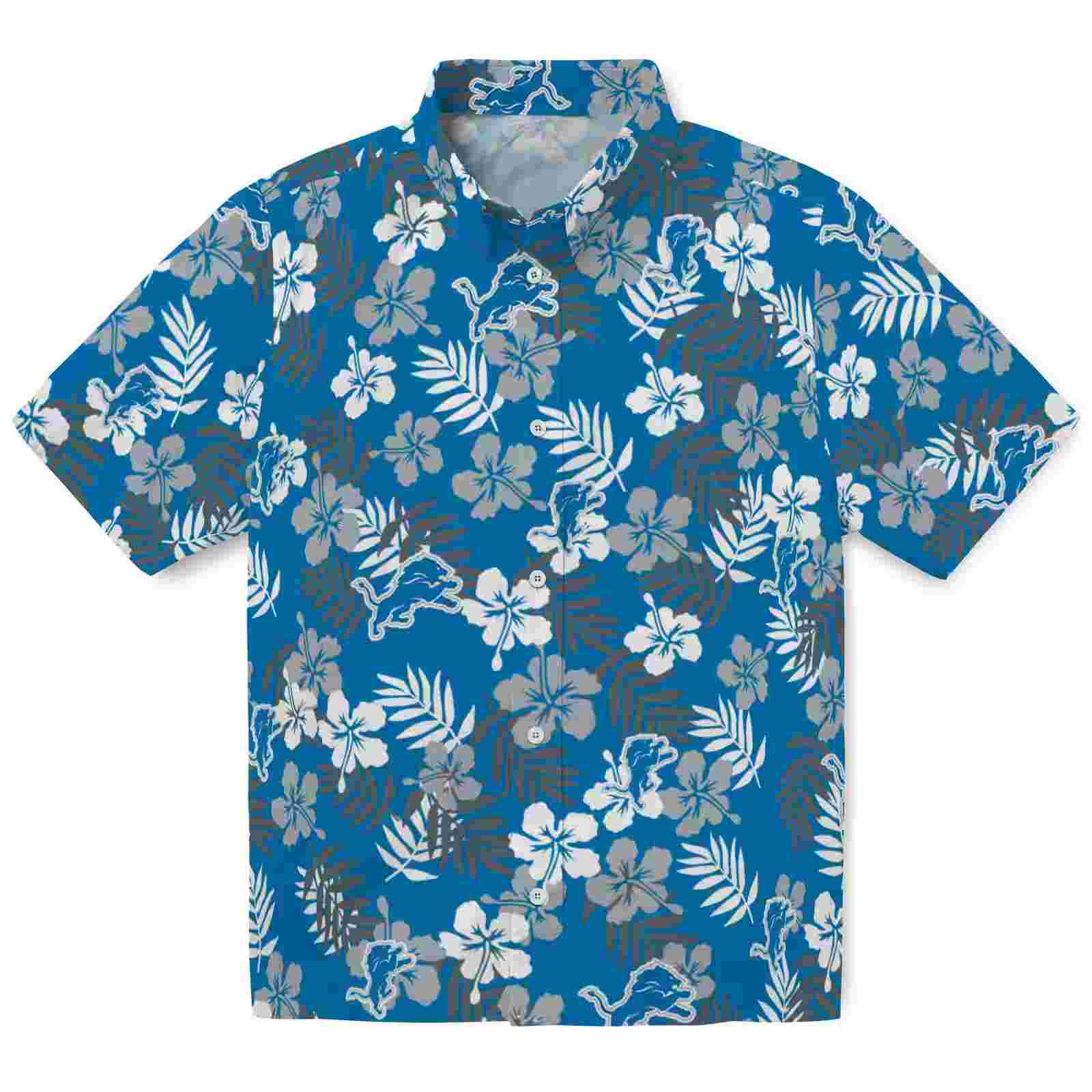 Detroit Lions Tropical Floral Blue Hawaiian Shirt