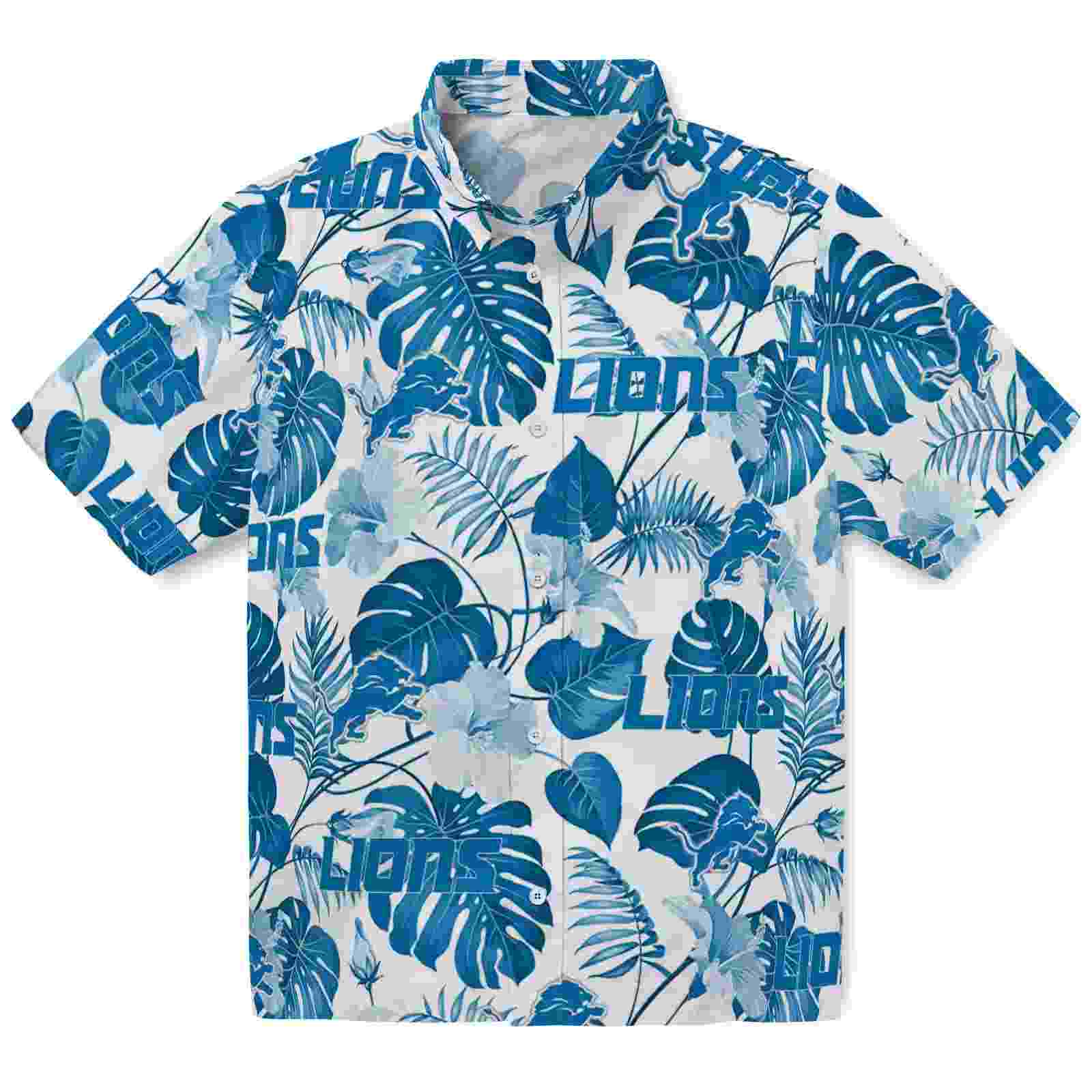 Detroit Lions Tropical Plants Blue White Hawaiian Shirt