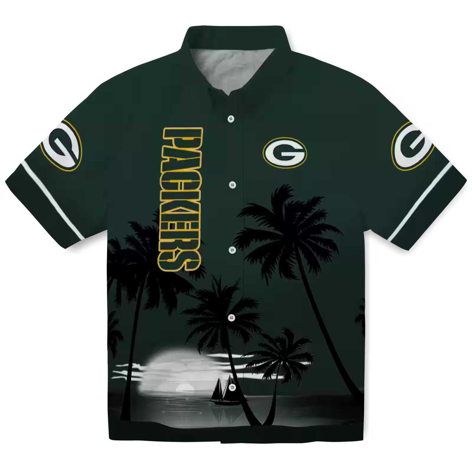 Green Bay Packers Beach Sunset Green Black Hawaiian Shirt