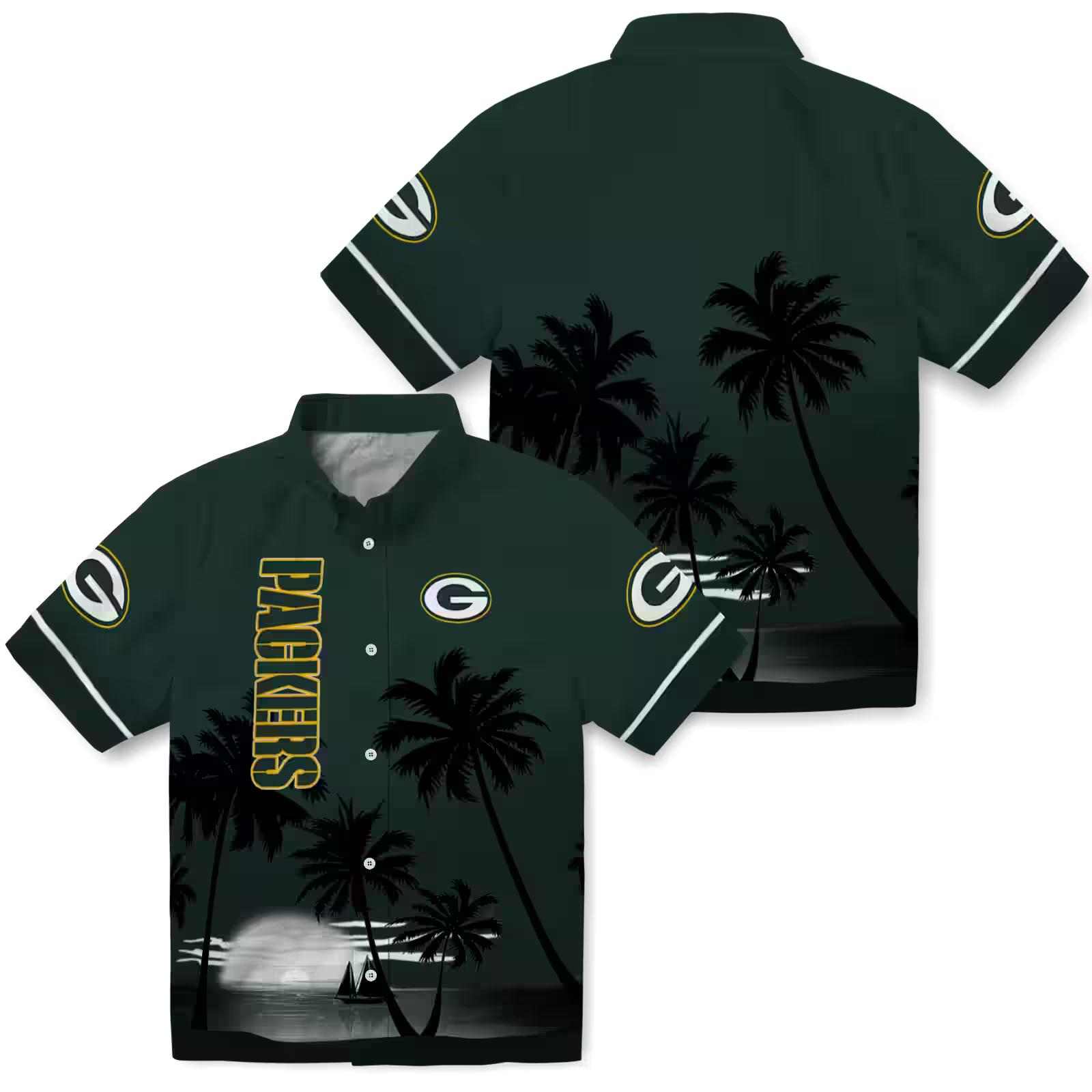 green bay packers beach sunset green black hawaiian shirt high quality