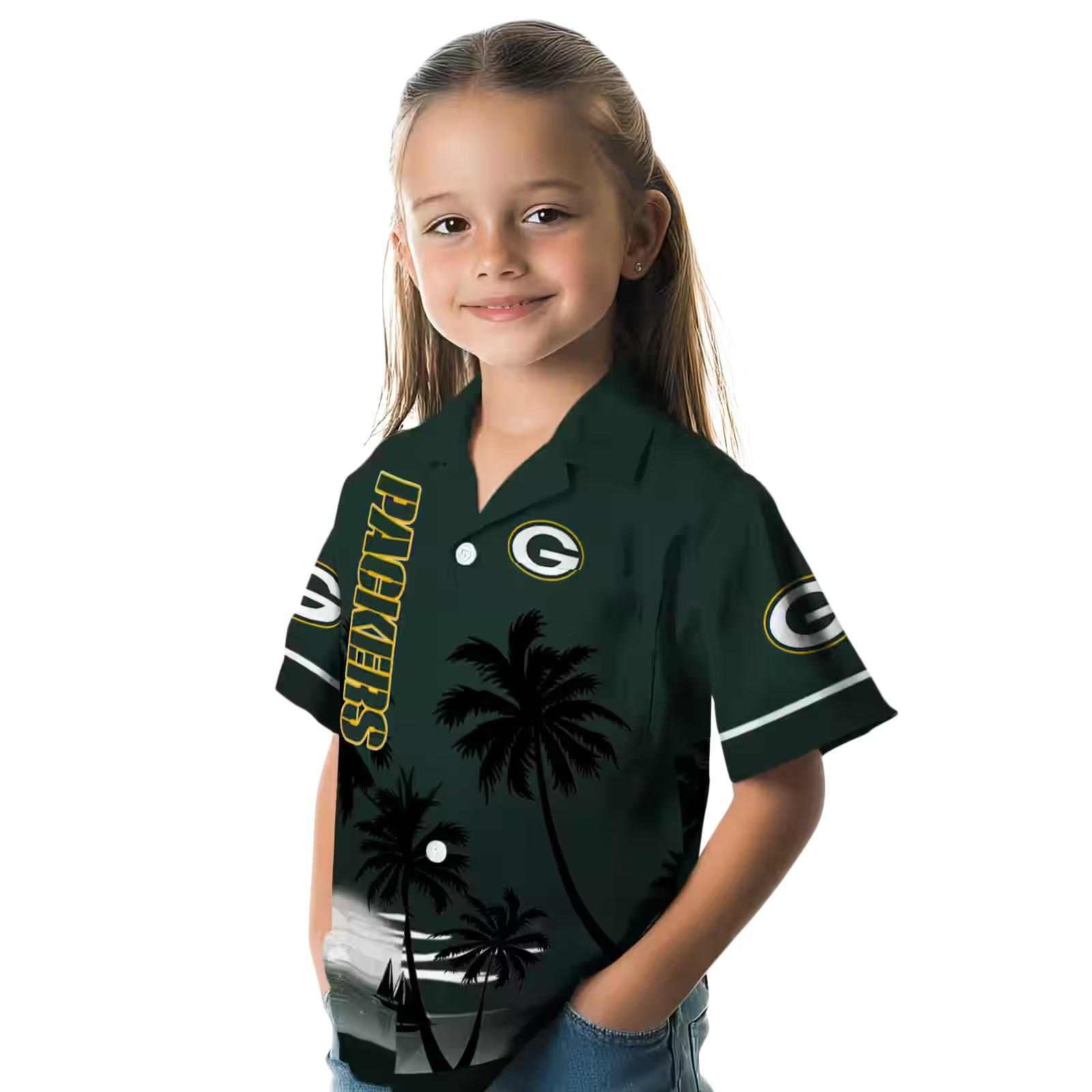 green bay packers beach sunset green black hawaiian shirt premium grade