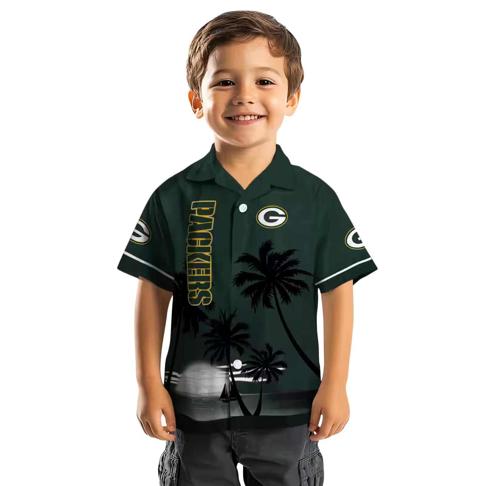 green bay packers beach sunset green black hawaiian shirt top rated