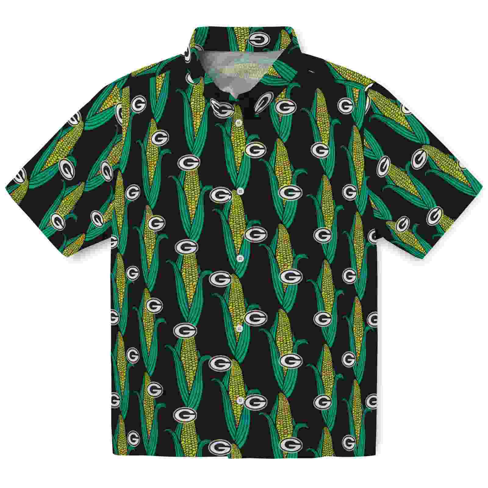 Green Bay Packers Corn Motifs Black Green Hawaiian Shirt