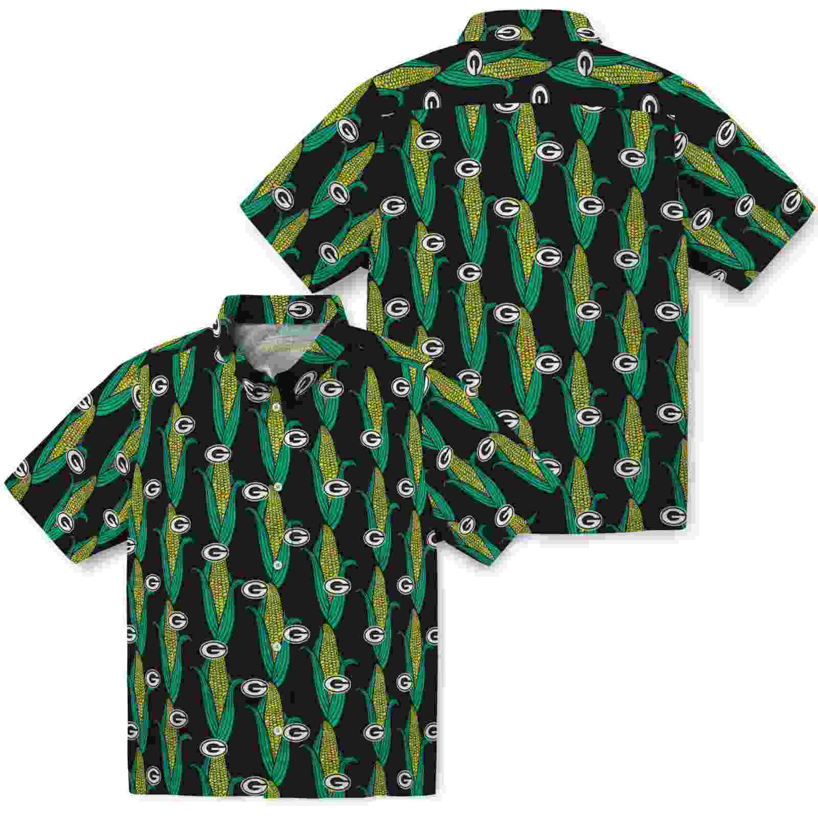 green bay packers corn motifs black green hawaiian shirt high quality