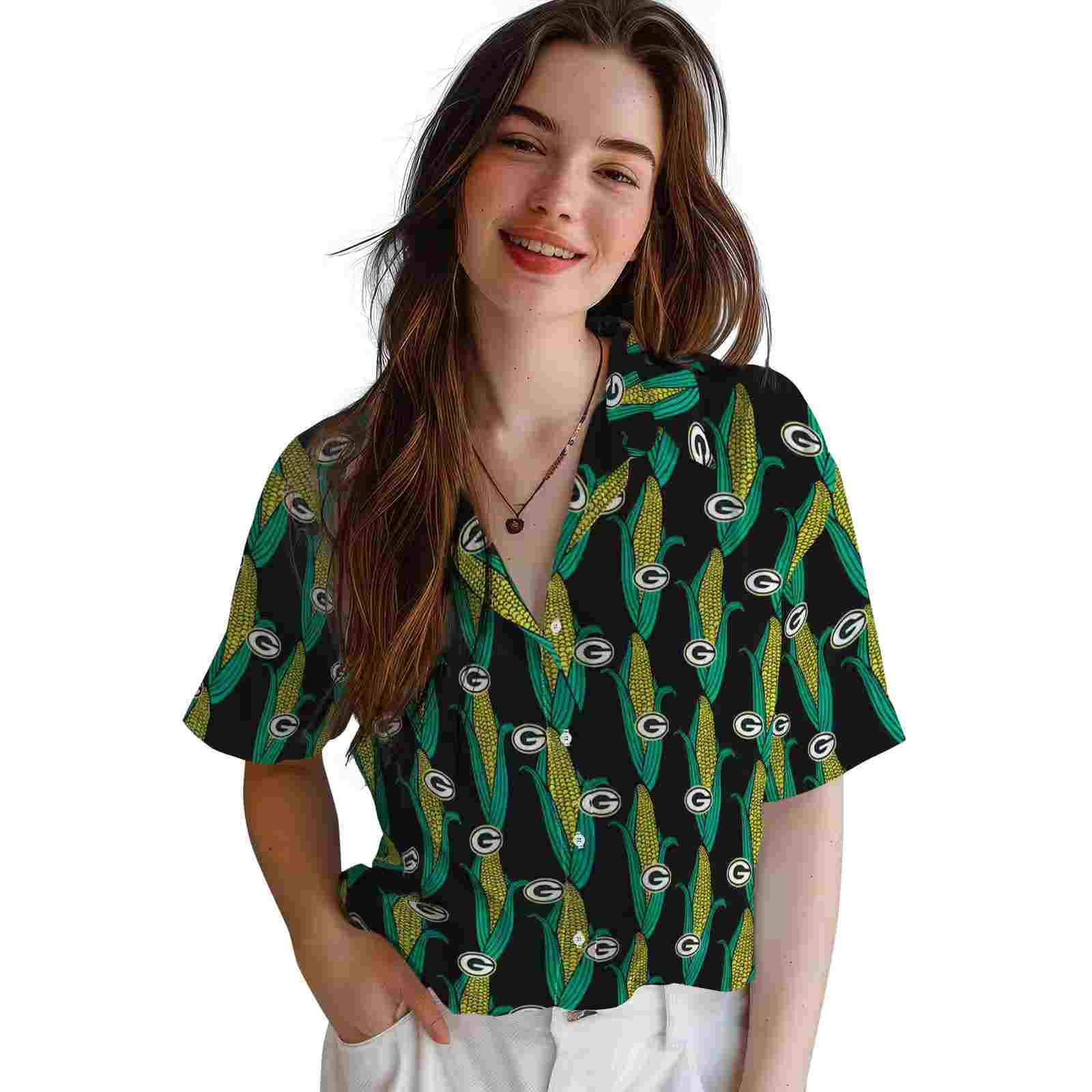 green bay packers corn motifs black green hawaiian shirt latest model