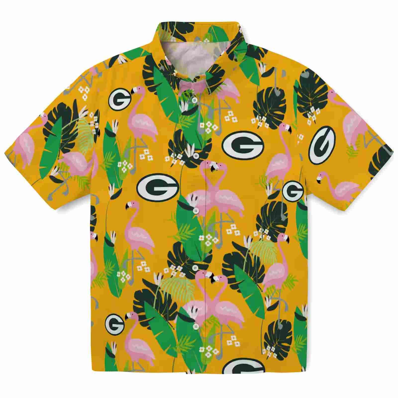 Green Bay Packers Flamingo Foliage Green Hawaiian Shirt