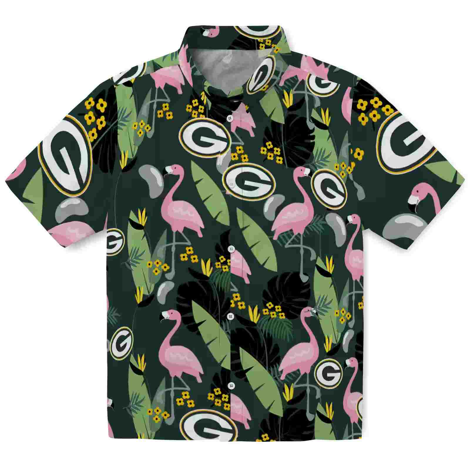 Green Bay Packers Flamingo Leaves Green Hawaiian Shirt